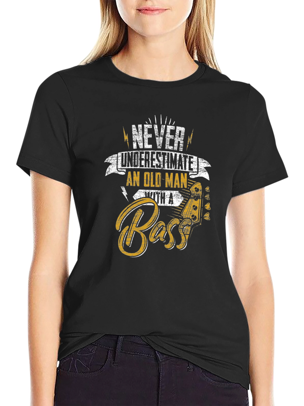 Never Underestimate Old Man With a Bass T-Shirt
