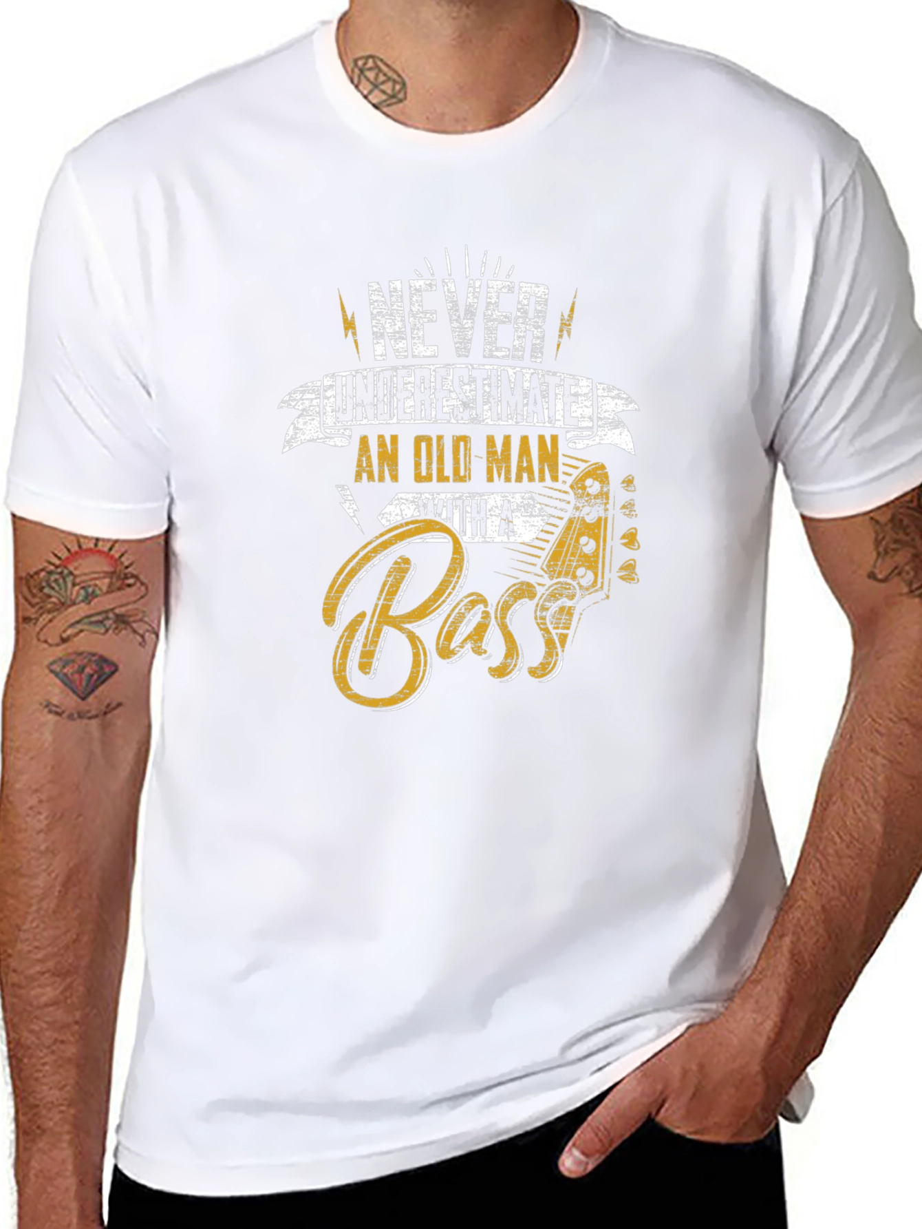 Never Underestimate Old Man With a Bass T-Shirt
