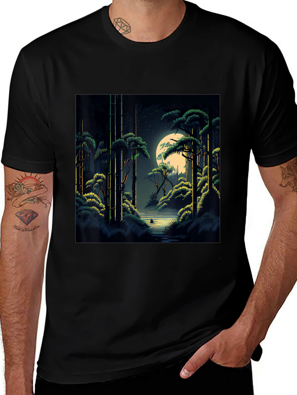 Night Forest Graphic Tee - Unisex Black T-Shirt