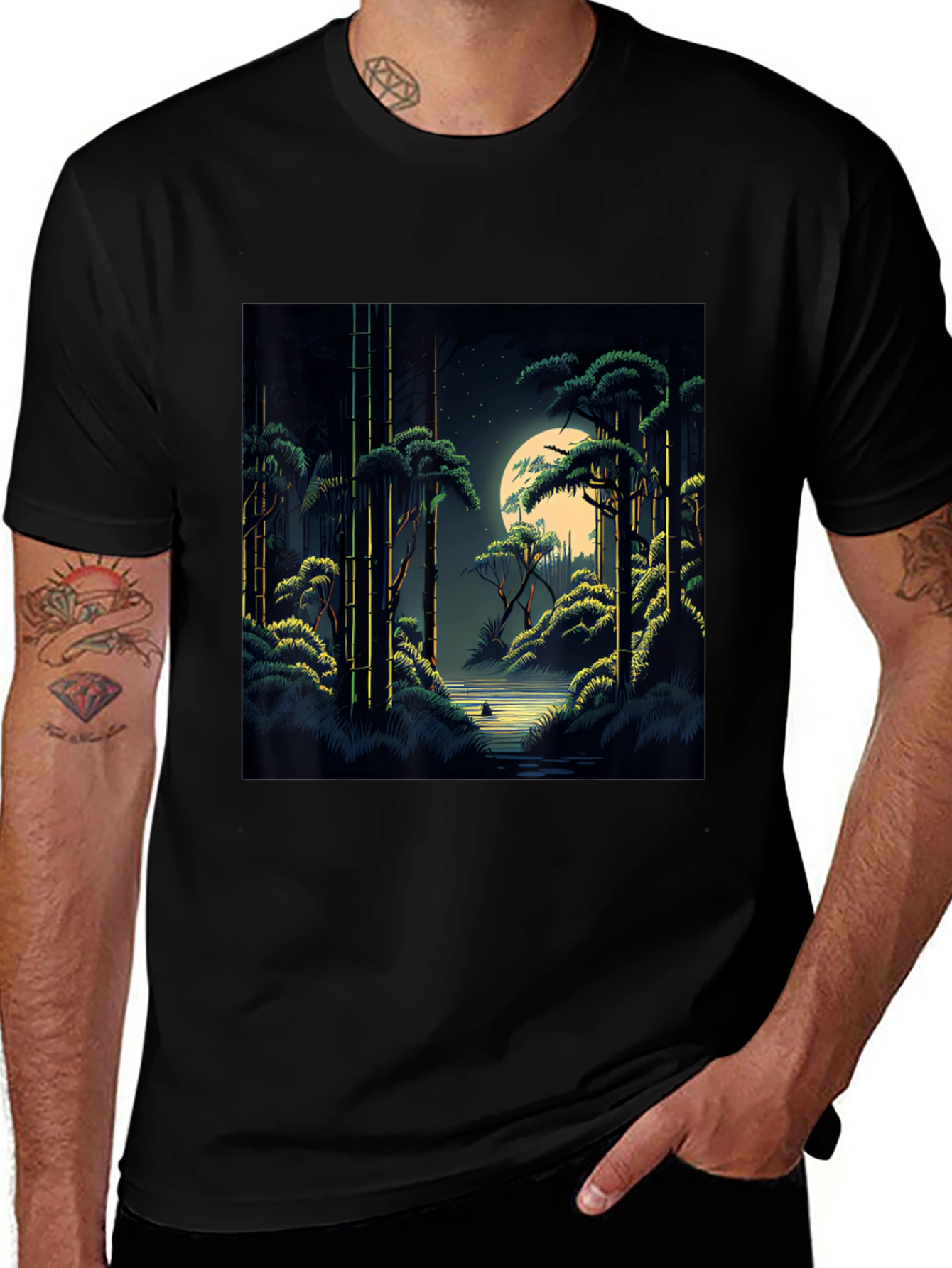 Night Forest Graphic Tee - Unisex Black T-Shirt