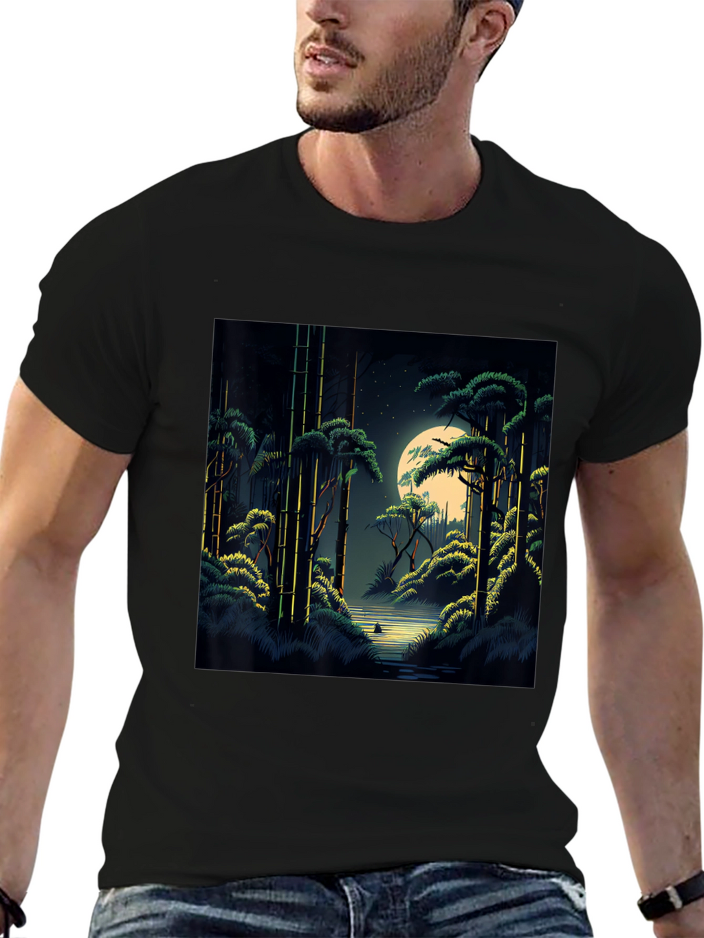 Night Forest Graphic Tee - Unisex Black T-Shirt