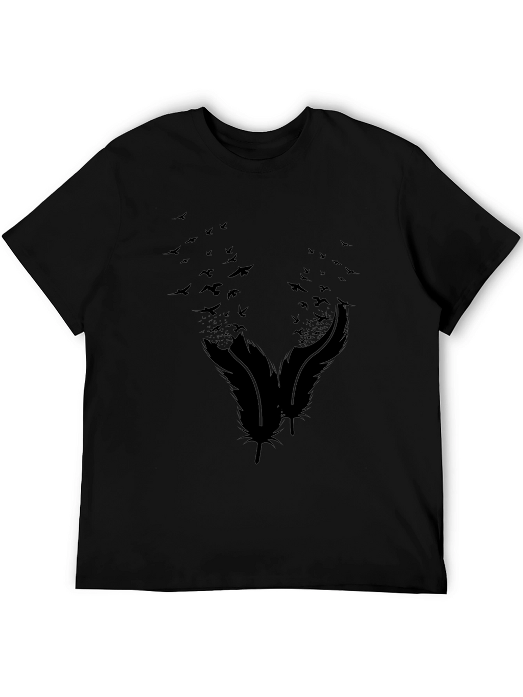 Mens Black Feather & Birds Graphic Tee