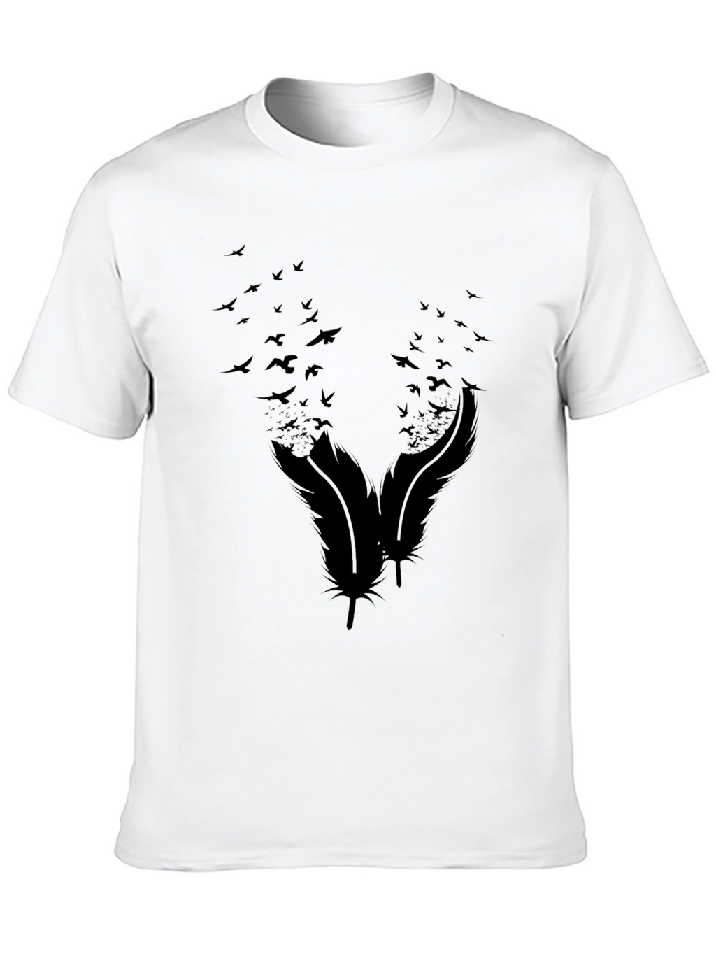 Mens Black Feather & Birds Graphic Tee