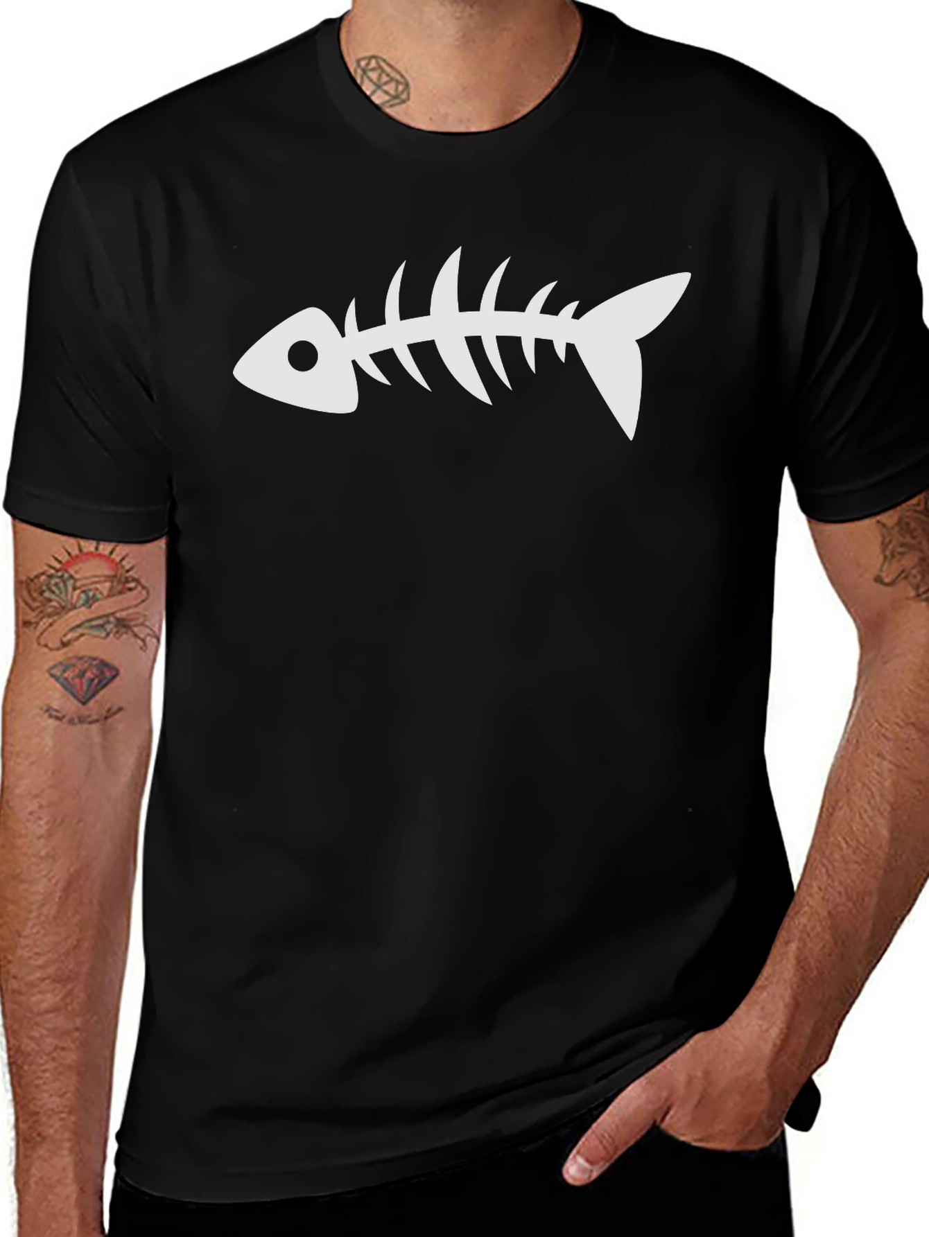 Fishbone Graphic Tee - Casual Black T-Shirt