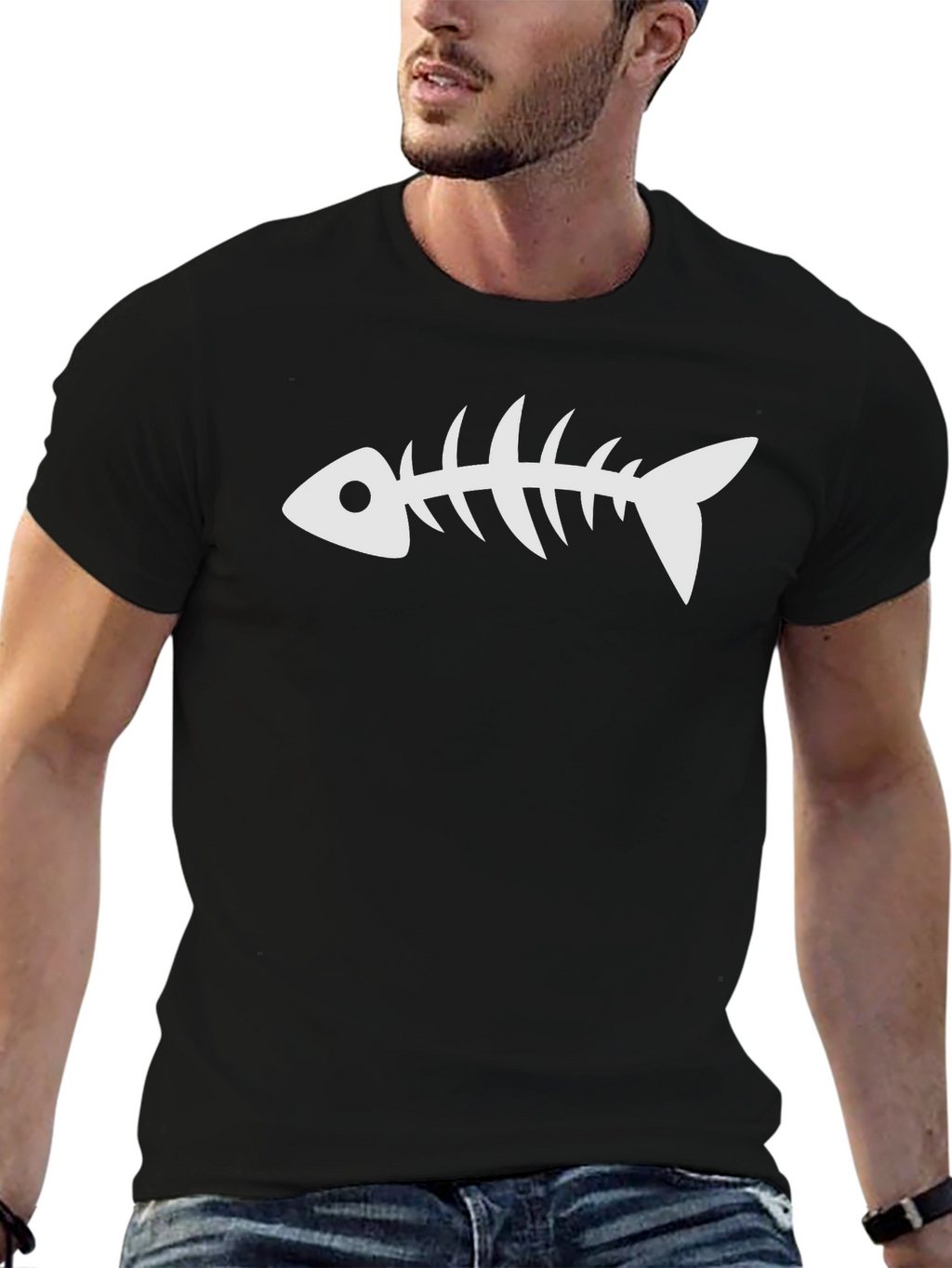 Fishbone Graphic Tee - Casual Black T-Shirt