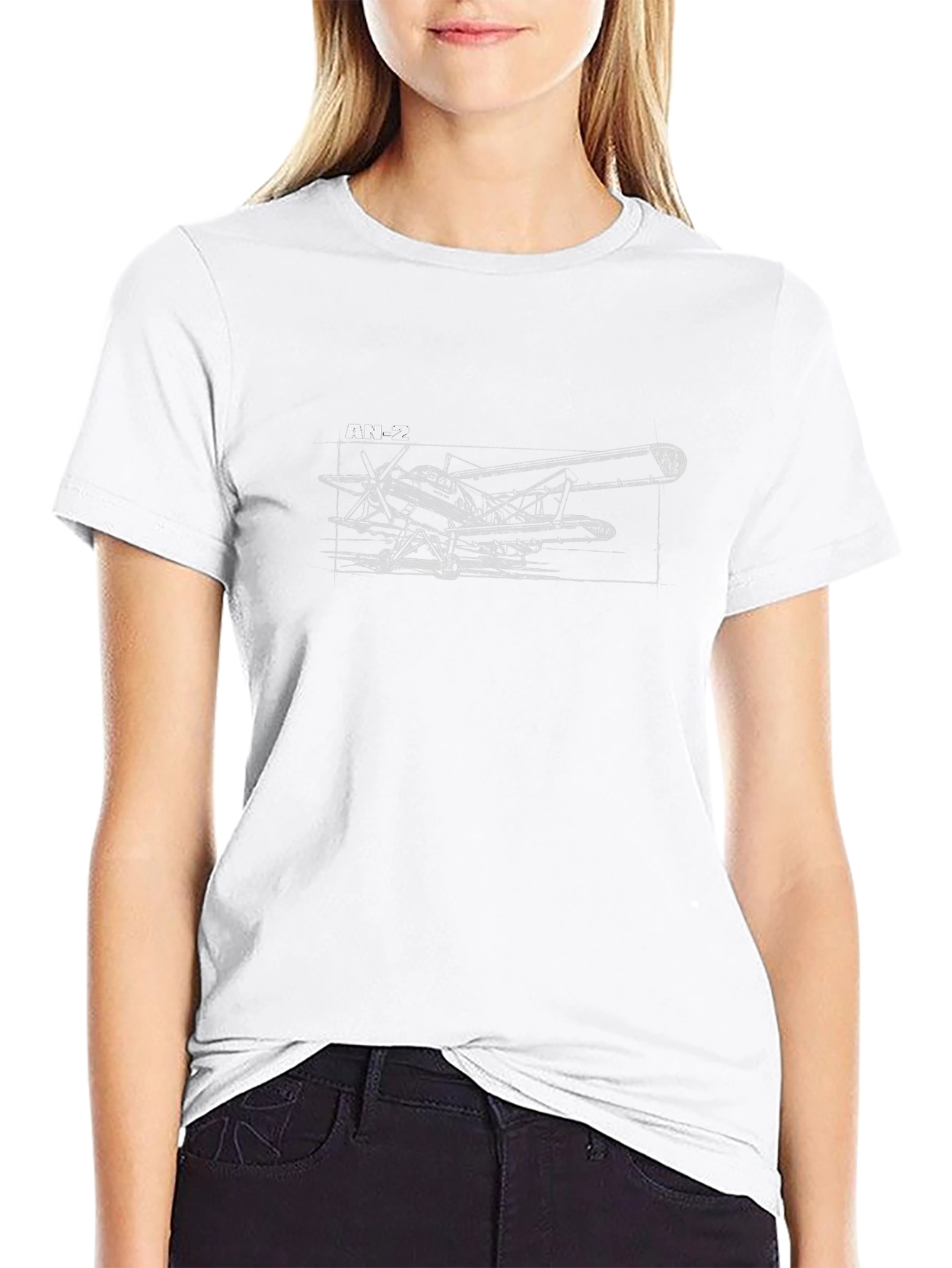AN-2 Airplane Blueprint Black T-Shirt