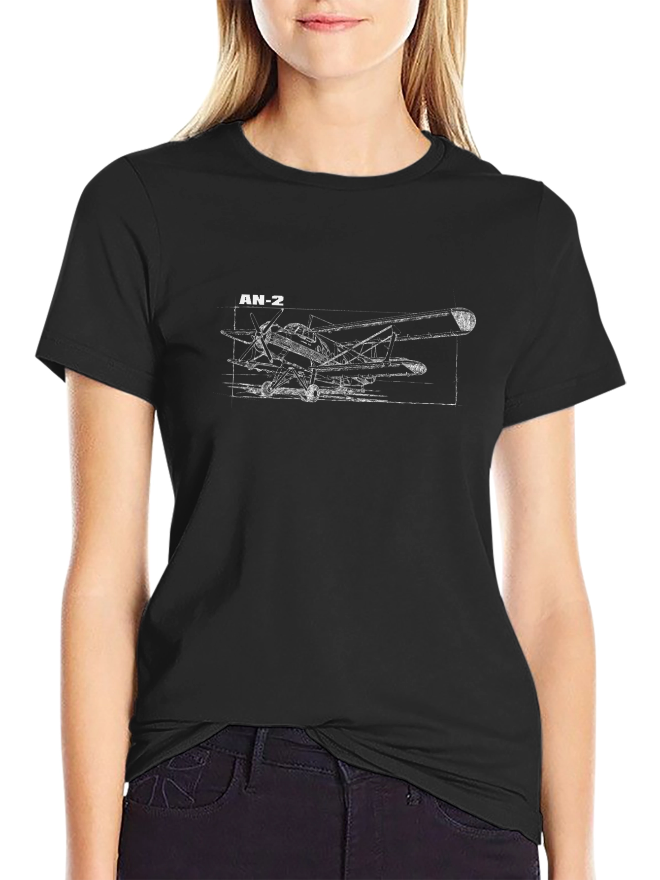 AN-2 Airplane Blueprint Black T-Shirt
