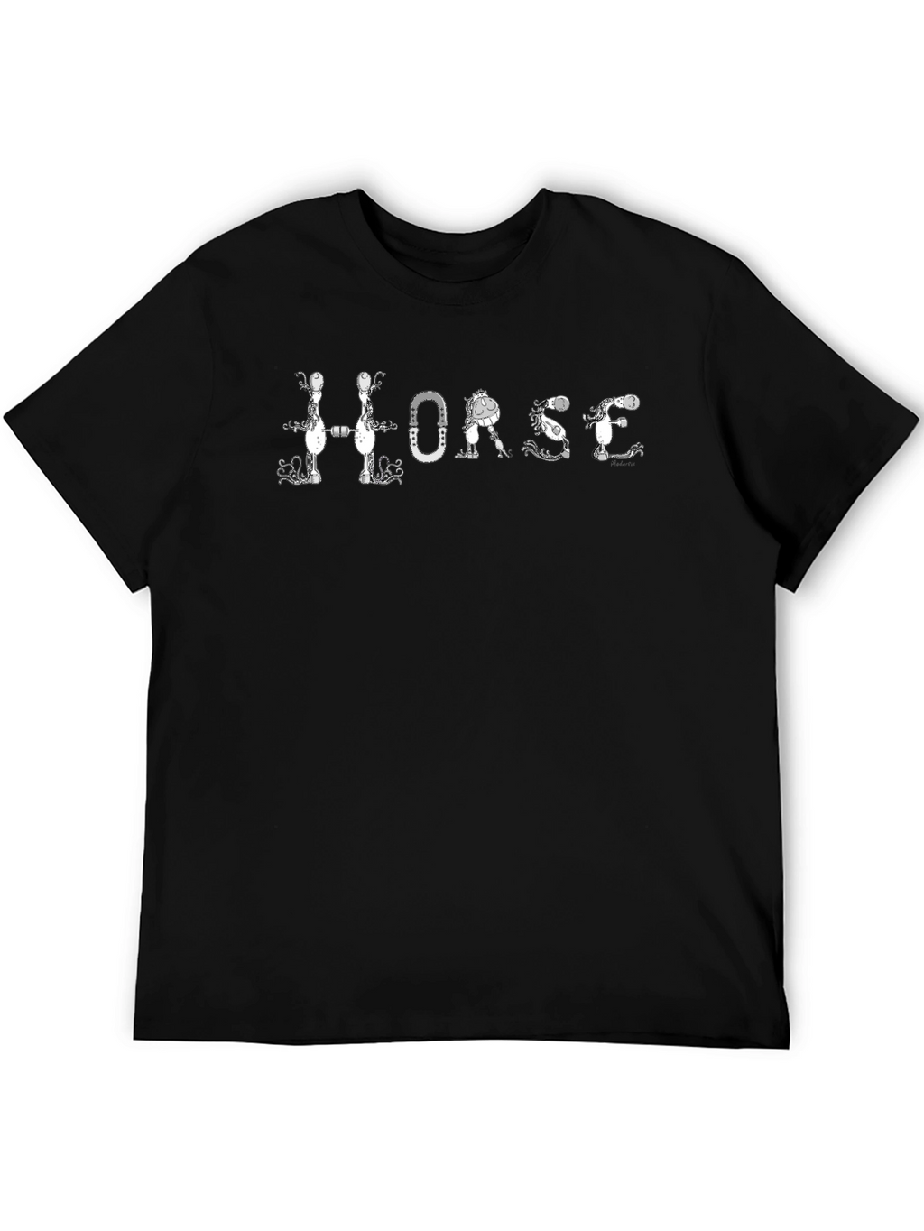 Horse Letter Graphic Black Tee Shirt