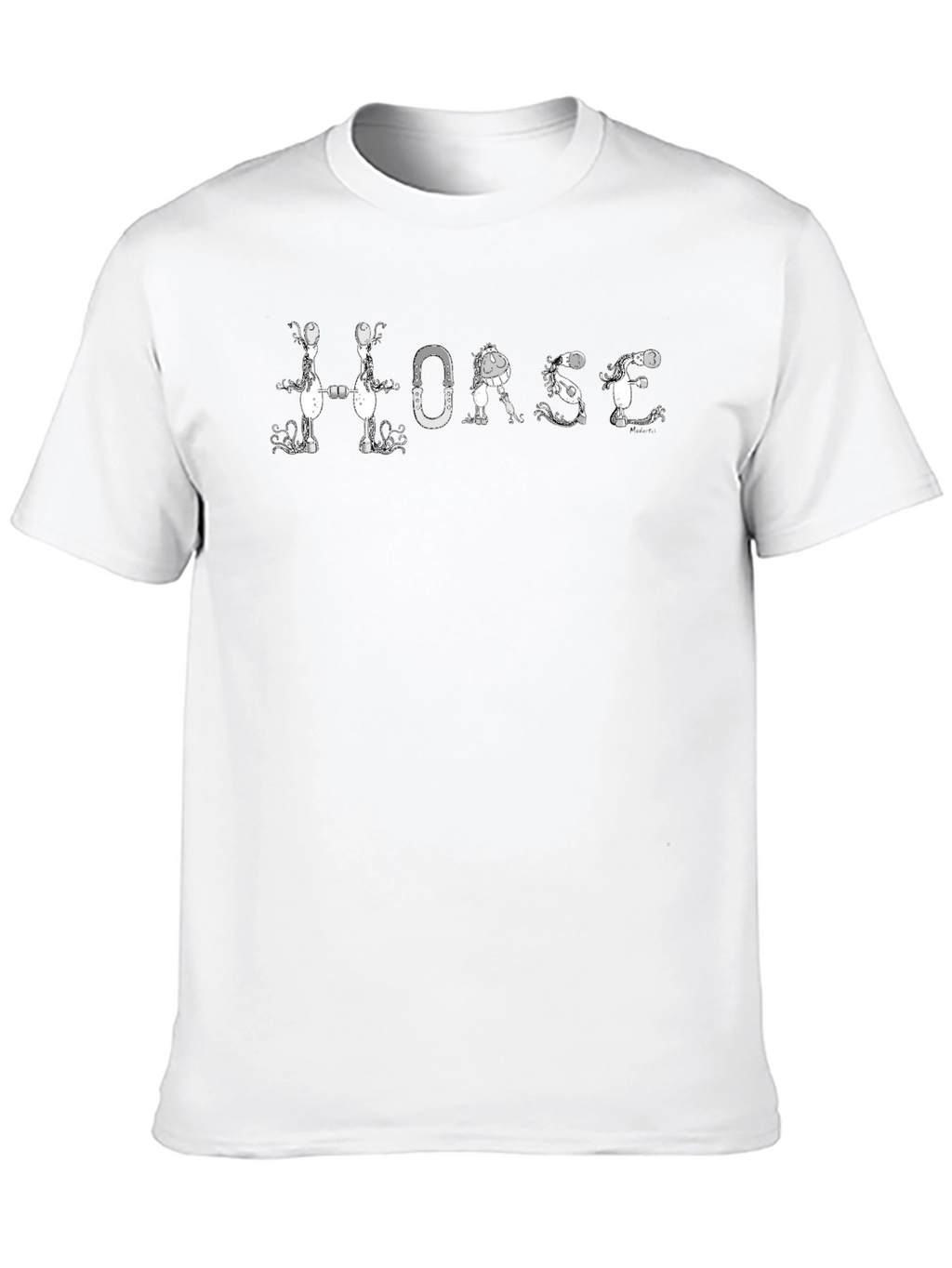 Horse Letter Graphic Black Tee Shirt