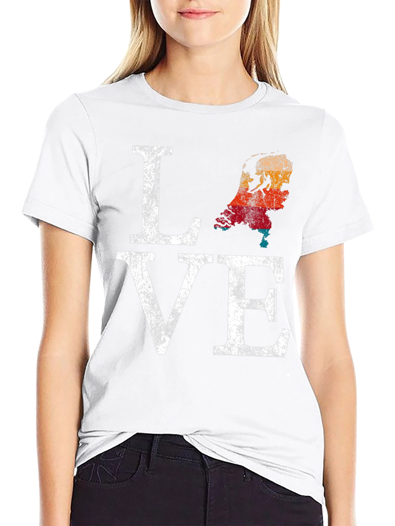 Netherlands Love Map Distressed Graphic T-Shirt