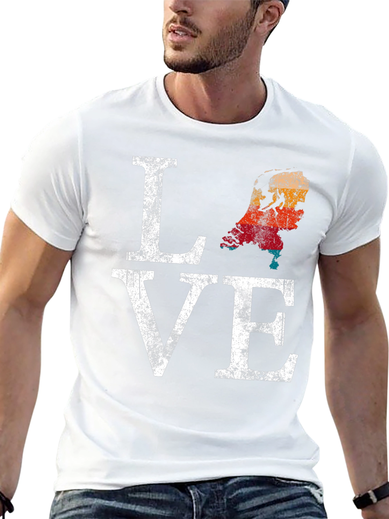 Netherlands Love Map Distressed Graphic T-Shirt