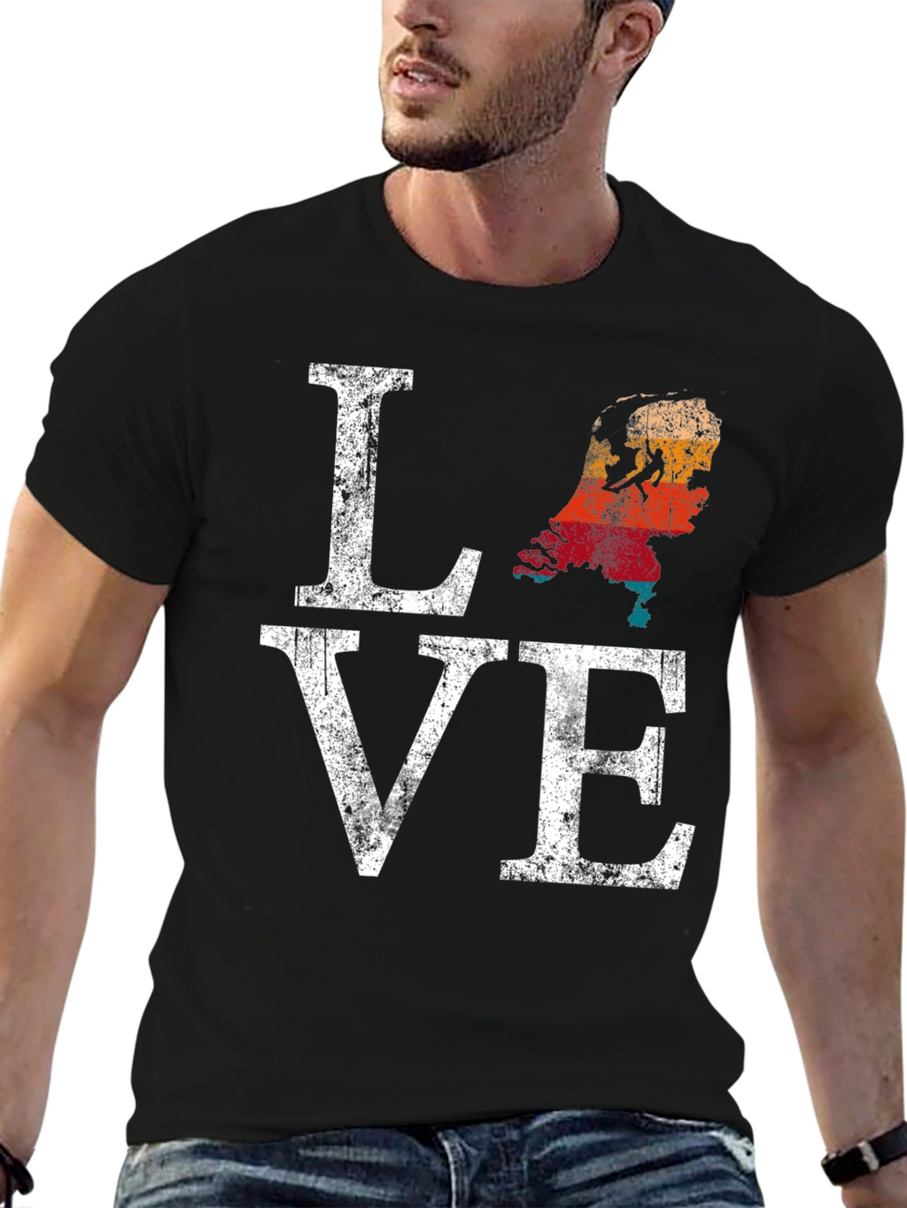 Netherlands Love Map Distressed Graphic T-Shirt