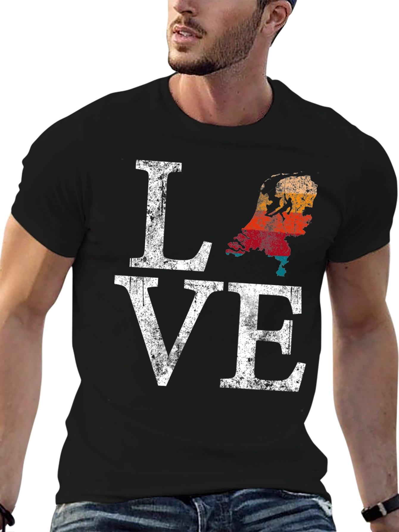Netherlands Love Map Distressed Graphic T-Shirt