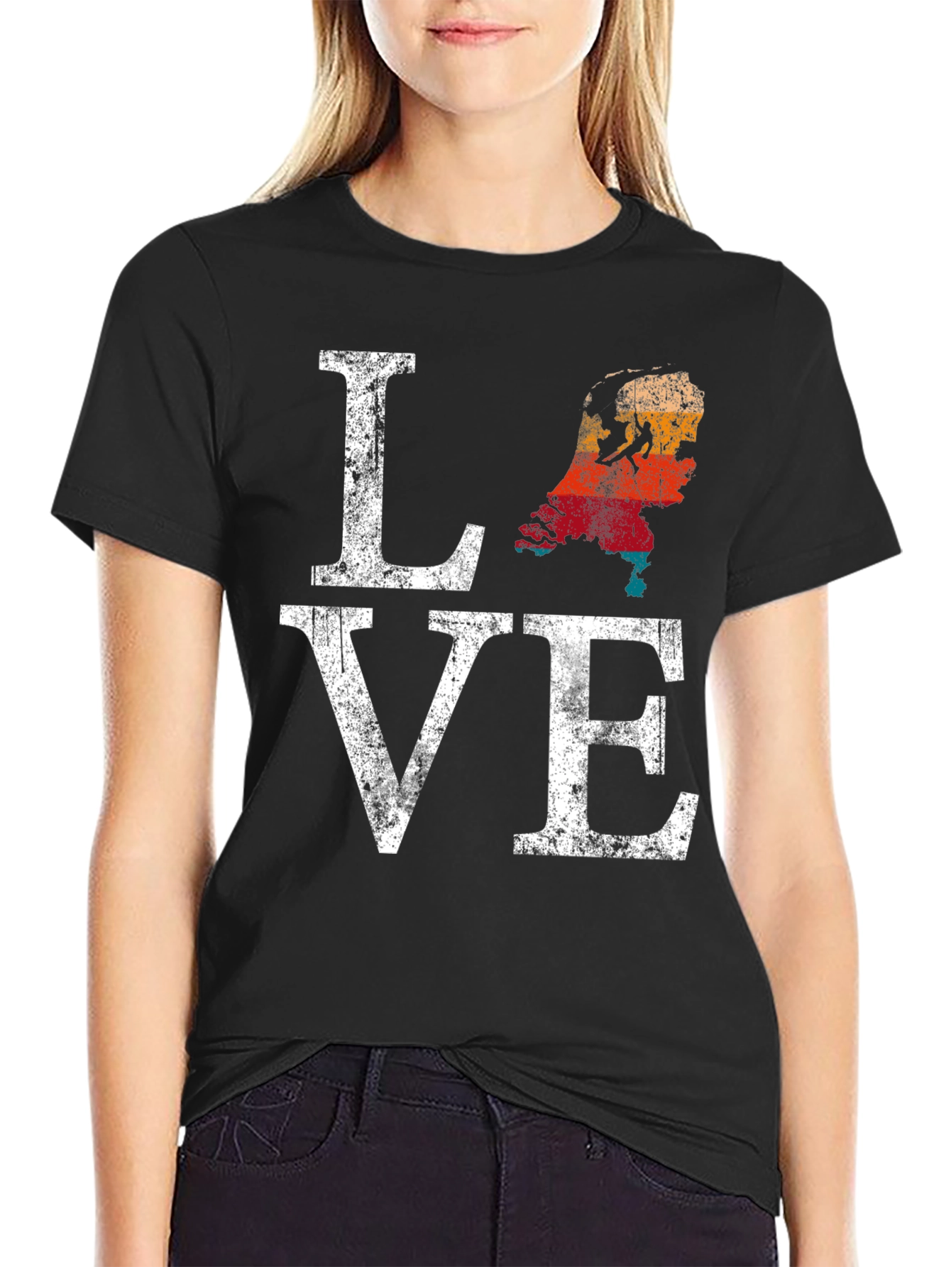 Netherlands Love Map Distressed Graphic T-Shirt