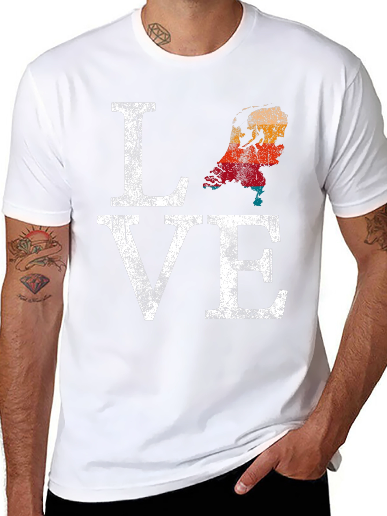Netherlands Love Map Distressed Graphic T-Shirt