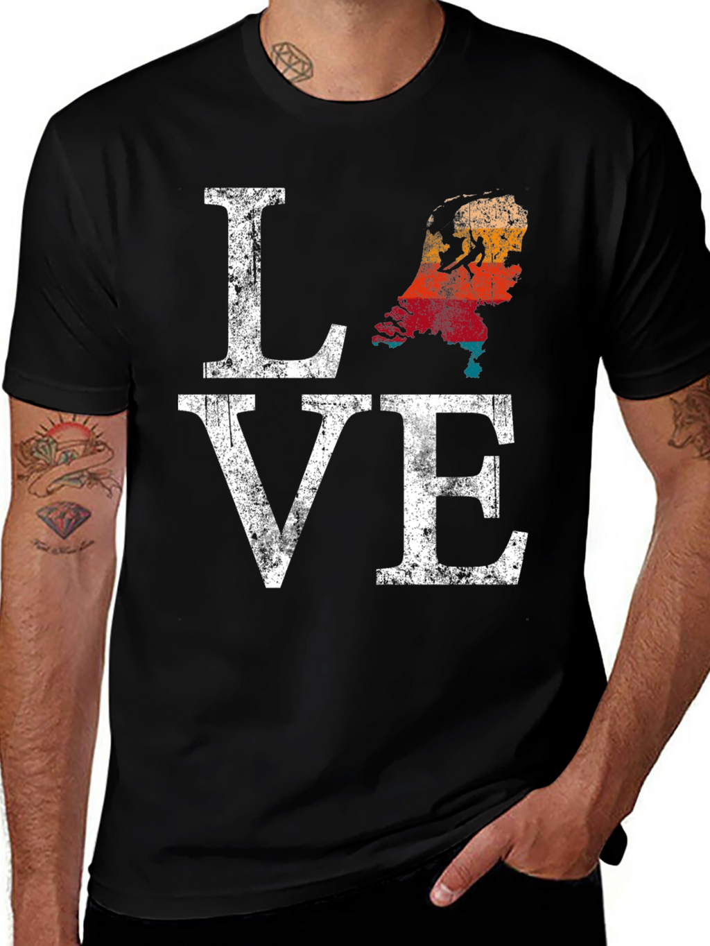 Netherlands Love Map Distressed Graphic T-Shirt