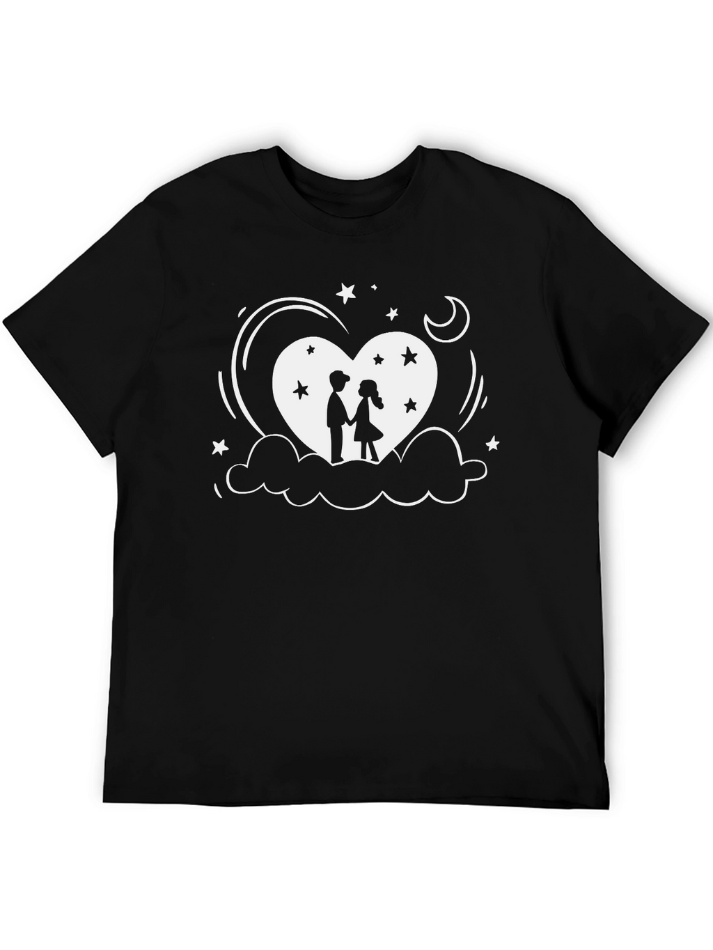 Romantic Couple Heart Graphic Black T-Shirt