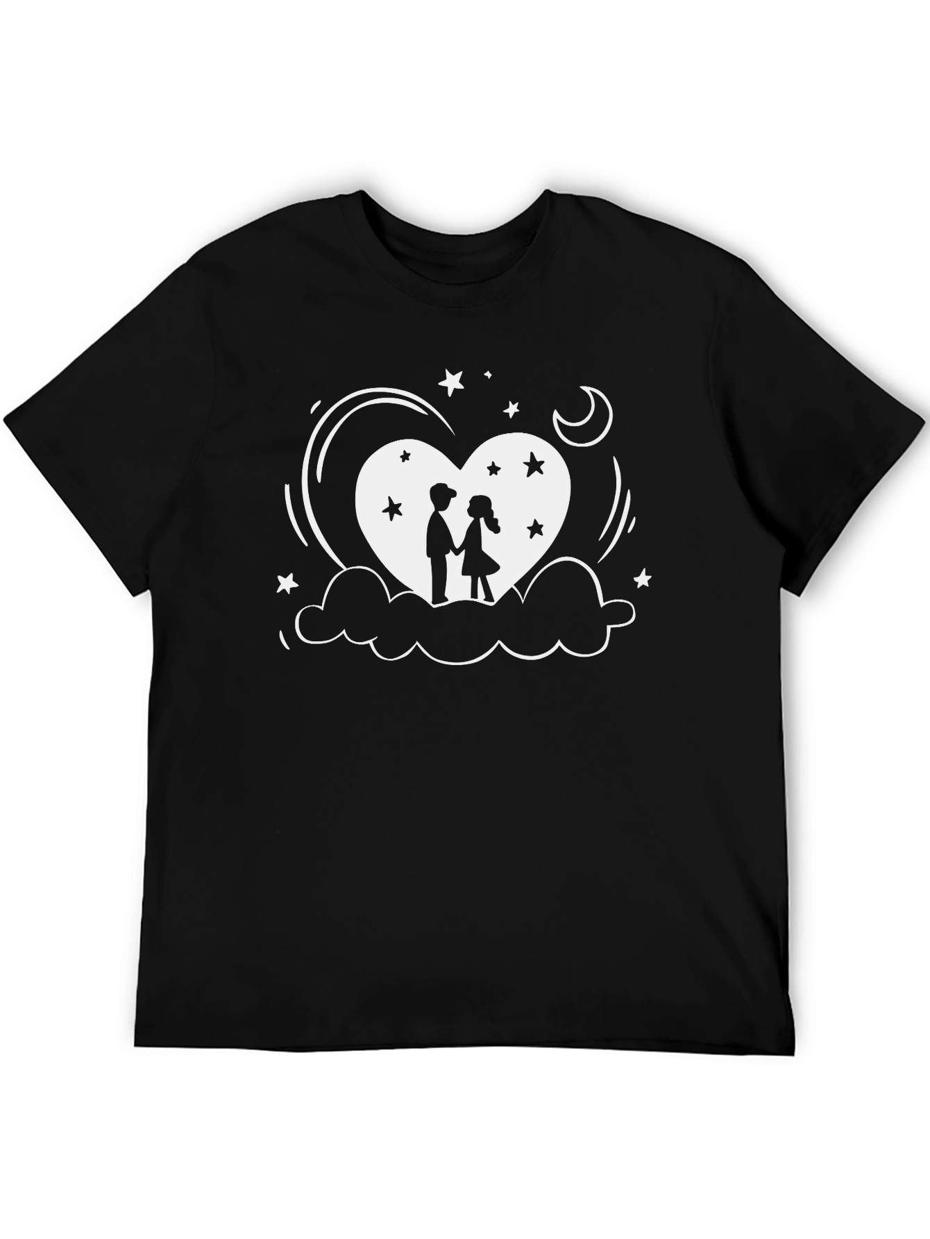 Romantic Couple Heart Graphic Black T-Shirt
