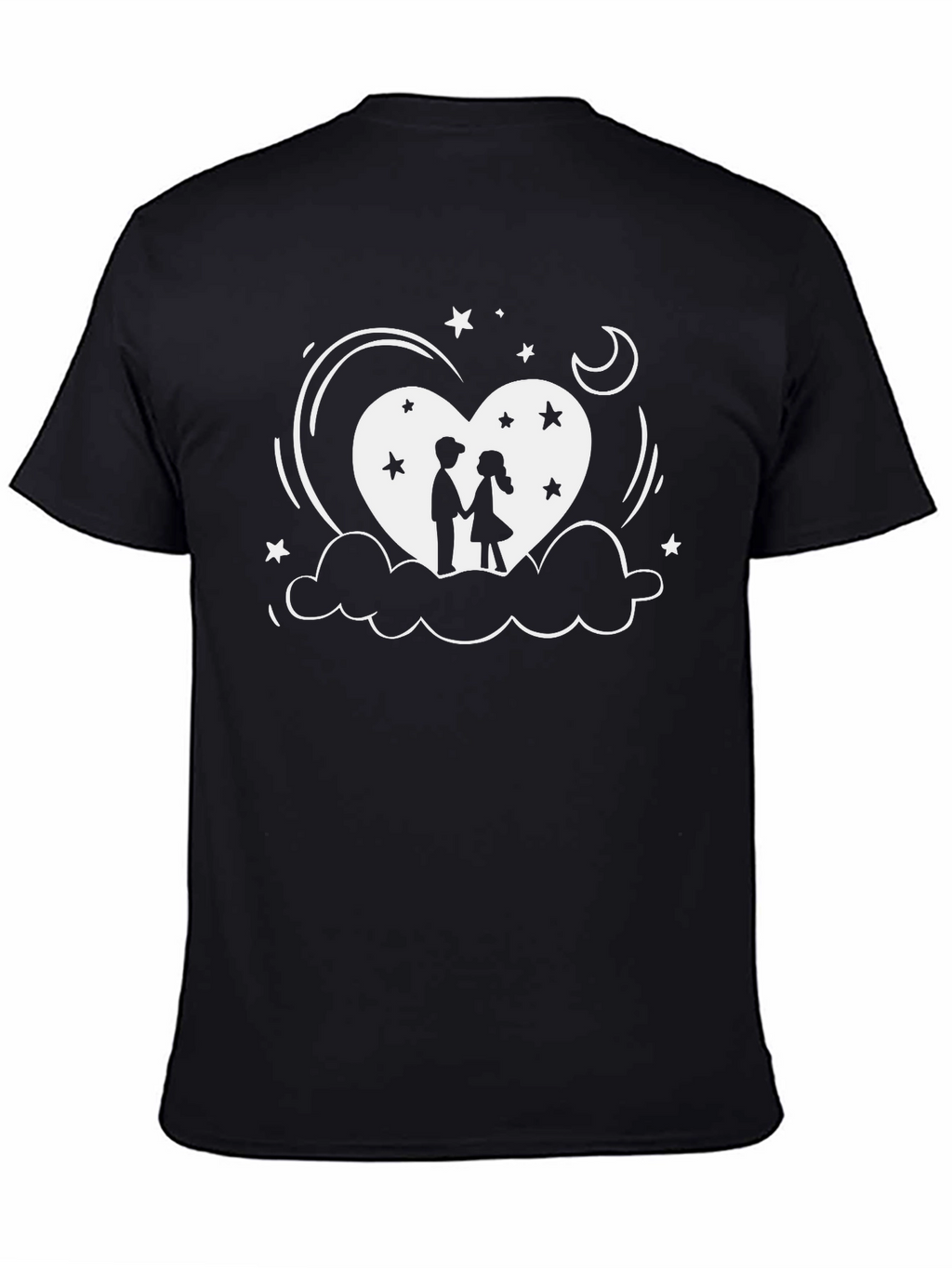Romantic Couple Heart Graphic Black T-Shirt