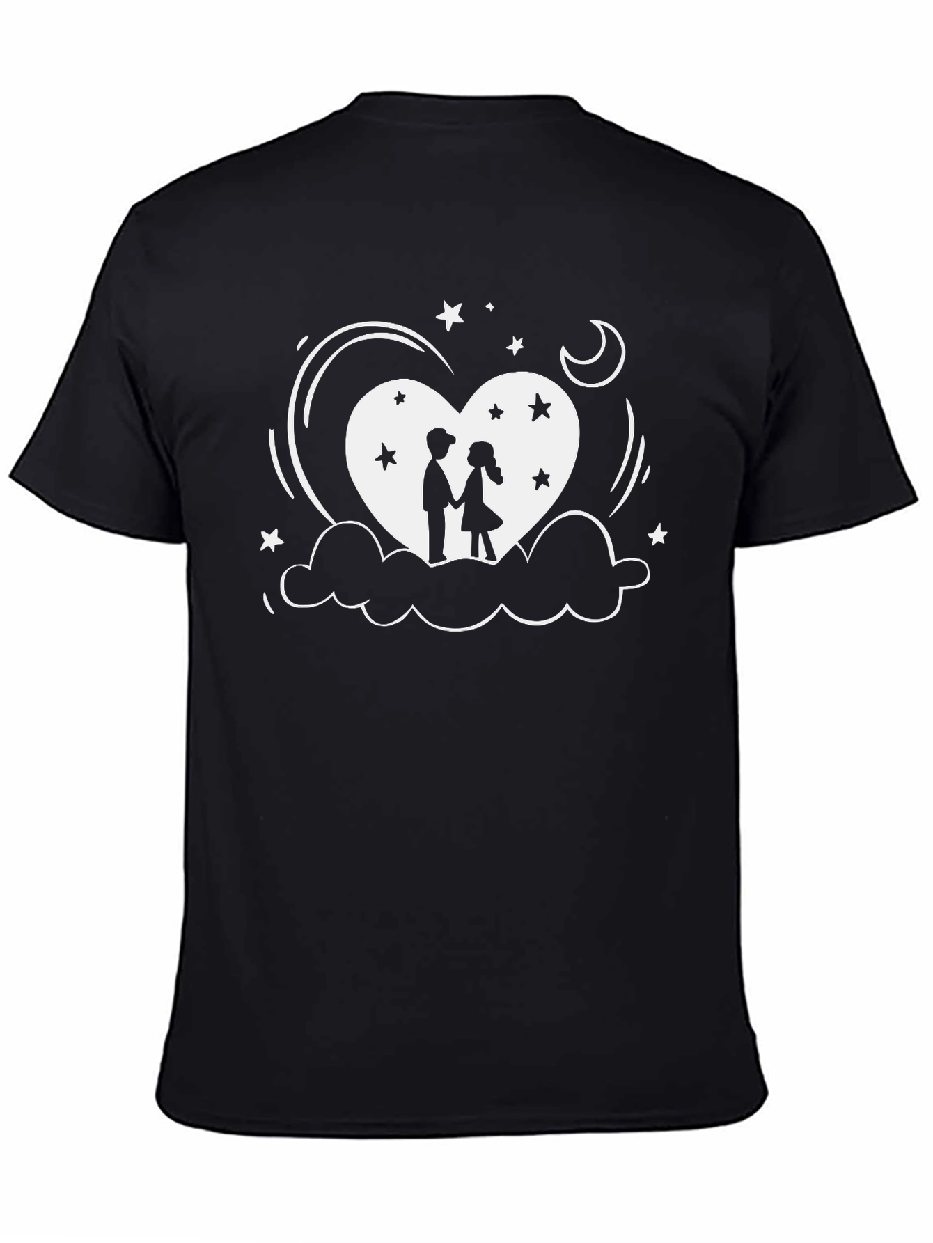 Romantic Couple Heart Graphic Black T-Shirt