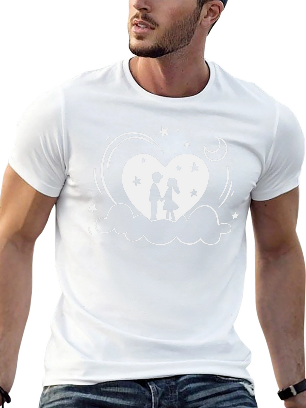Romantic Couple Heart Graphic Black T-Shirt
