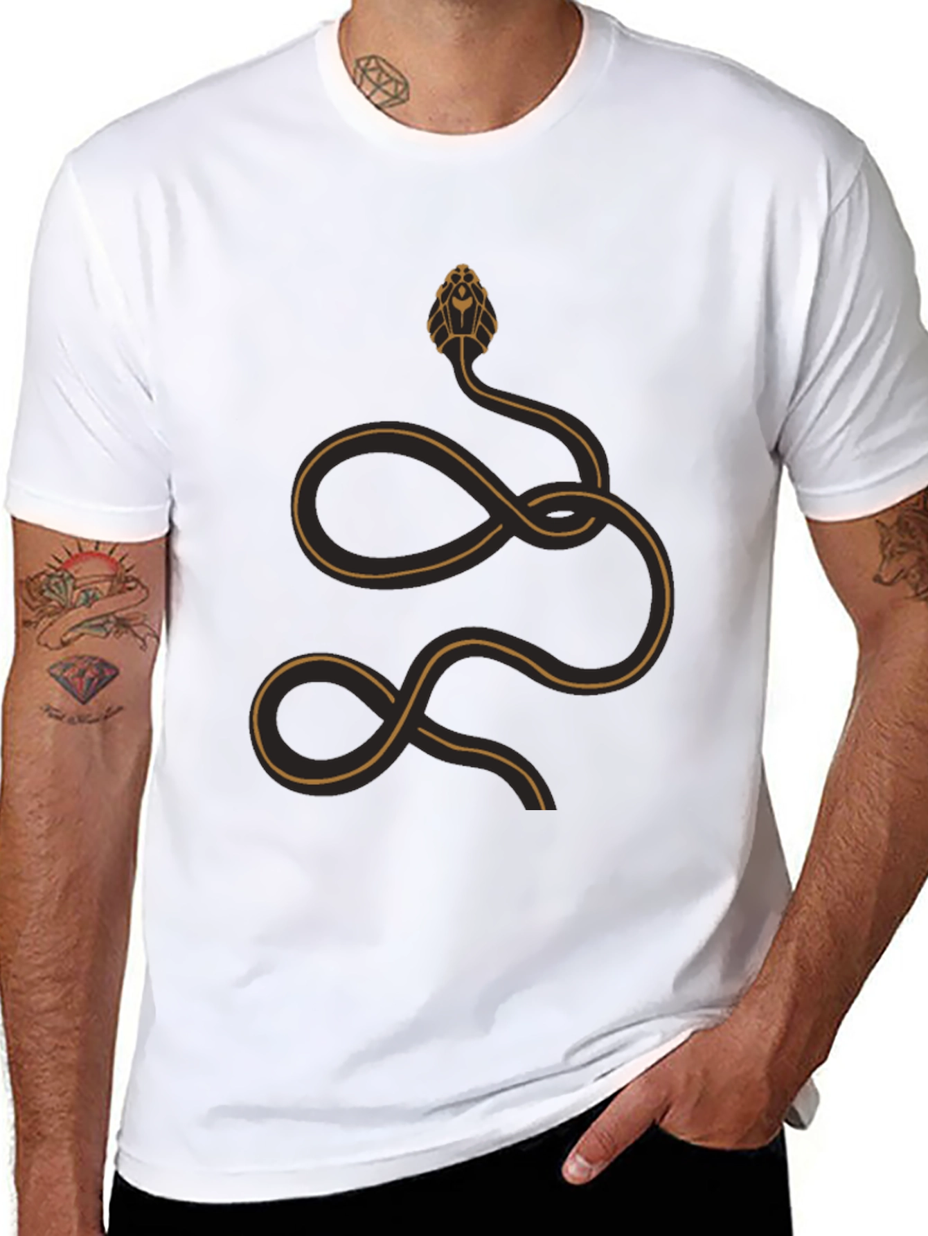 Stylized Snake Graphic T-Shirt - Black