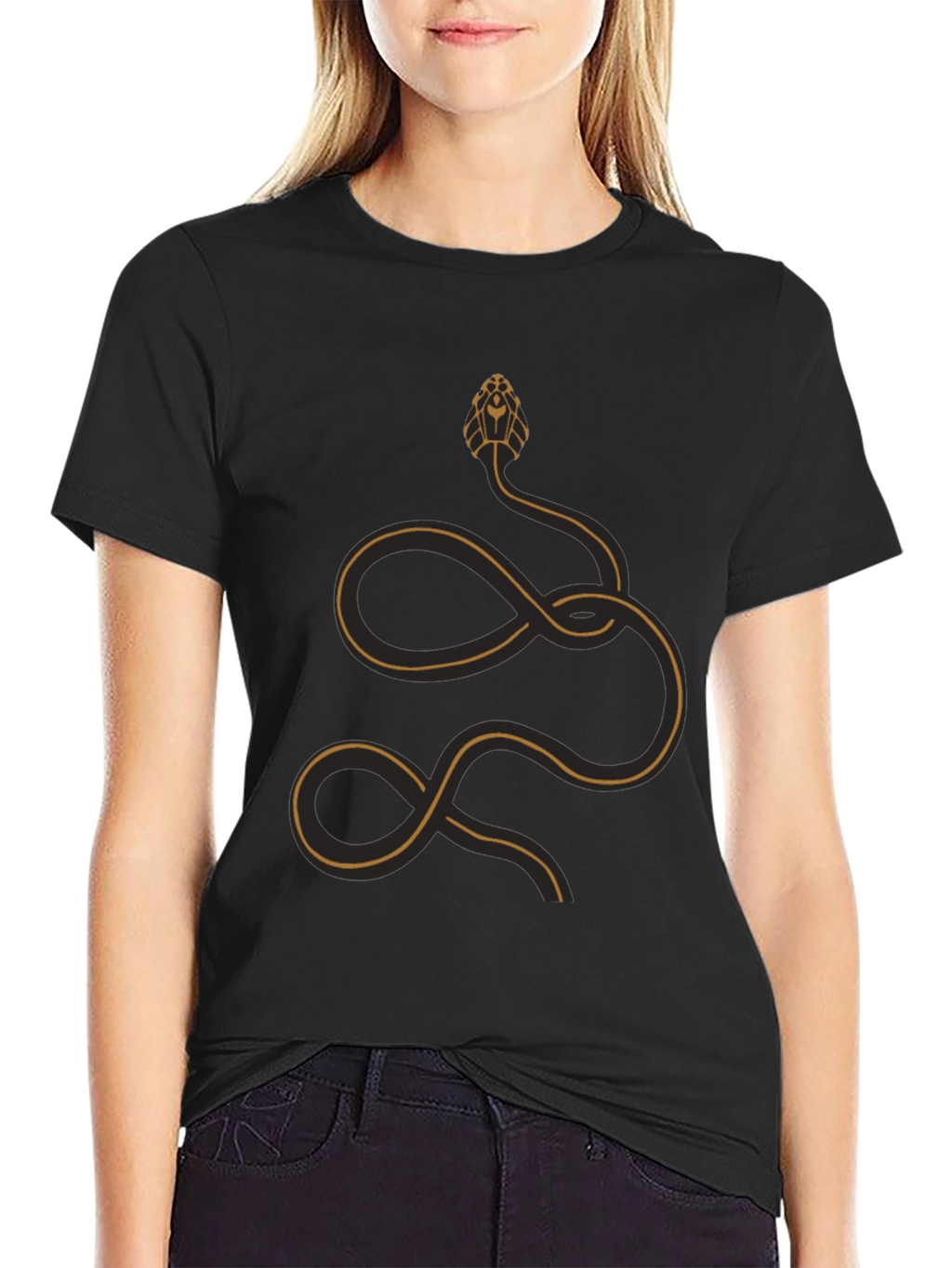 Stylized Snake Graphic T-Shirt - Black
