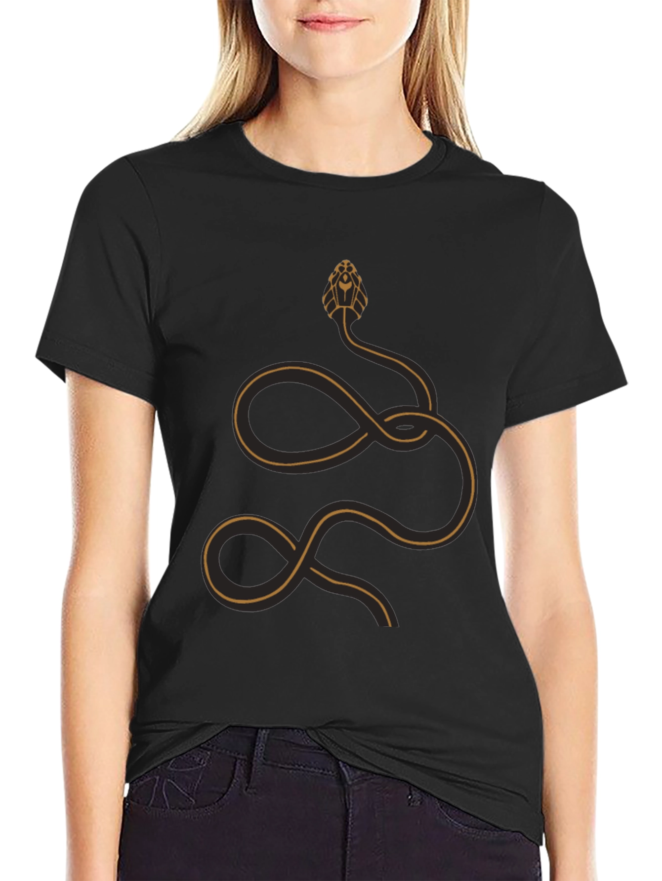 Stylized Snake Graphic T-Shirt - Black