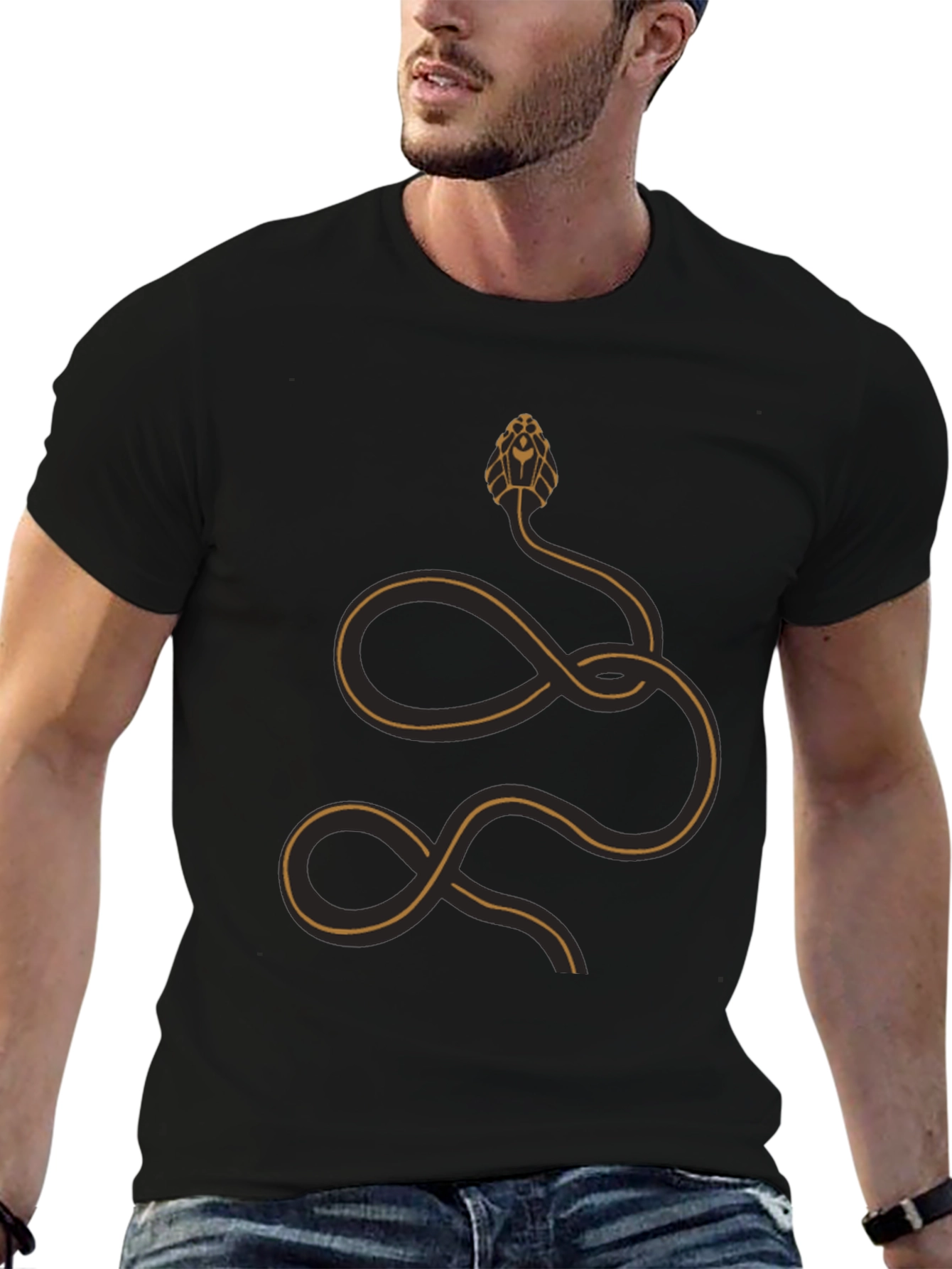 Stylized Snake Graphic T-Shirt - Black