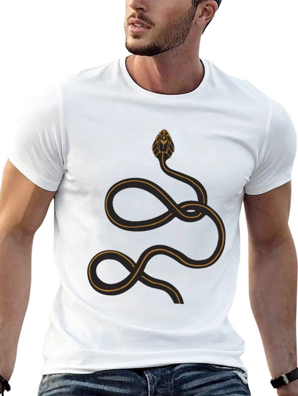 Stylized Snake Graphic T-Shirt - Black