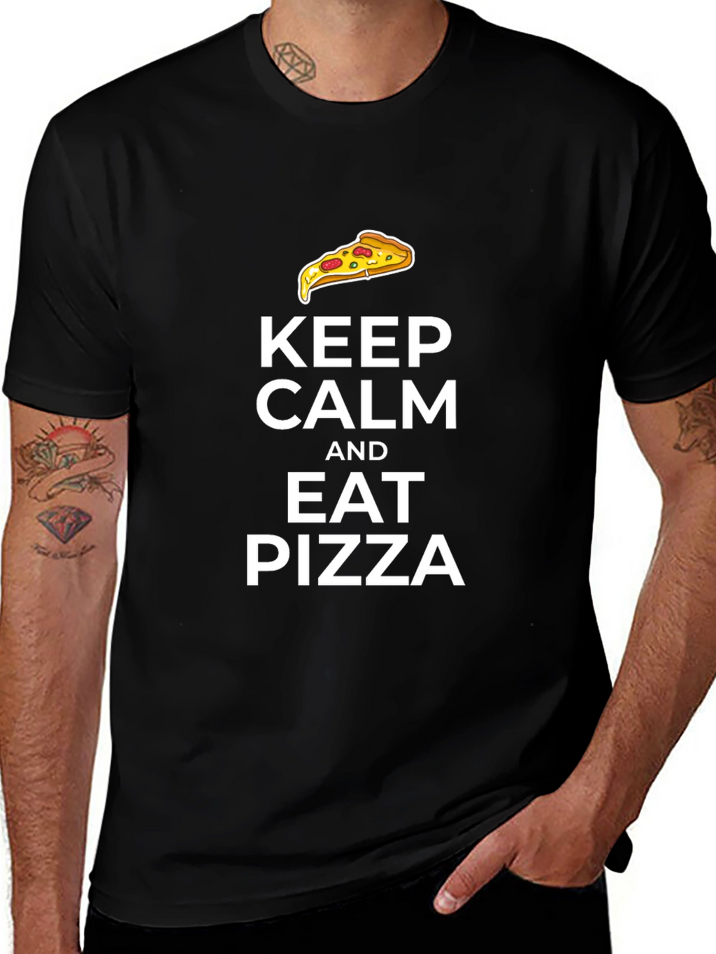 Keep Calm and Eat Pizza Black T-Shirt