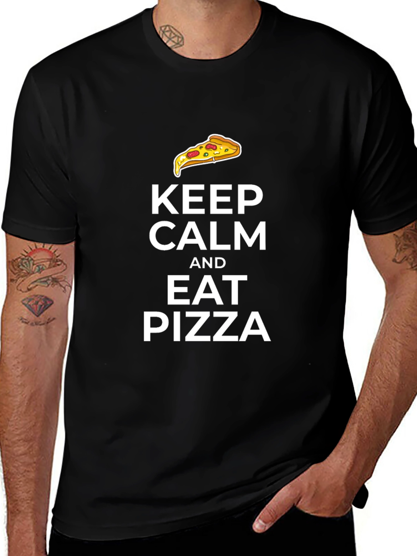Keep Calm and Eat Pizza Black T-Shirt