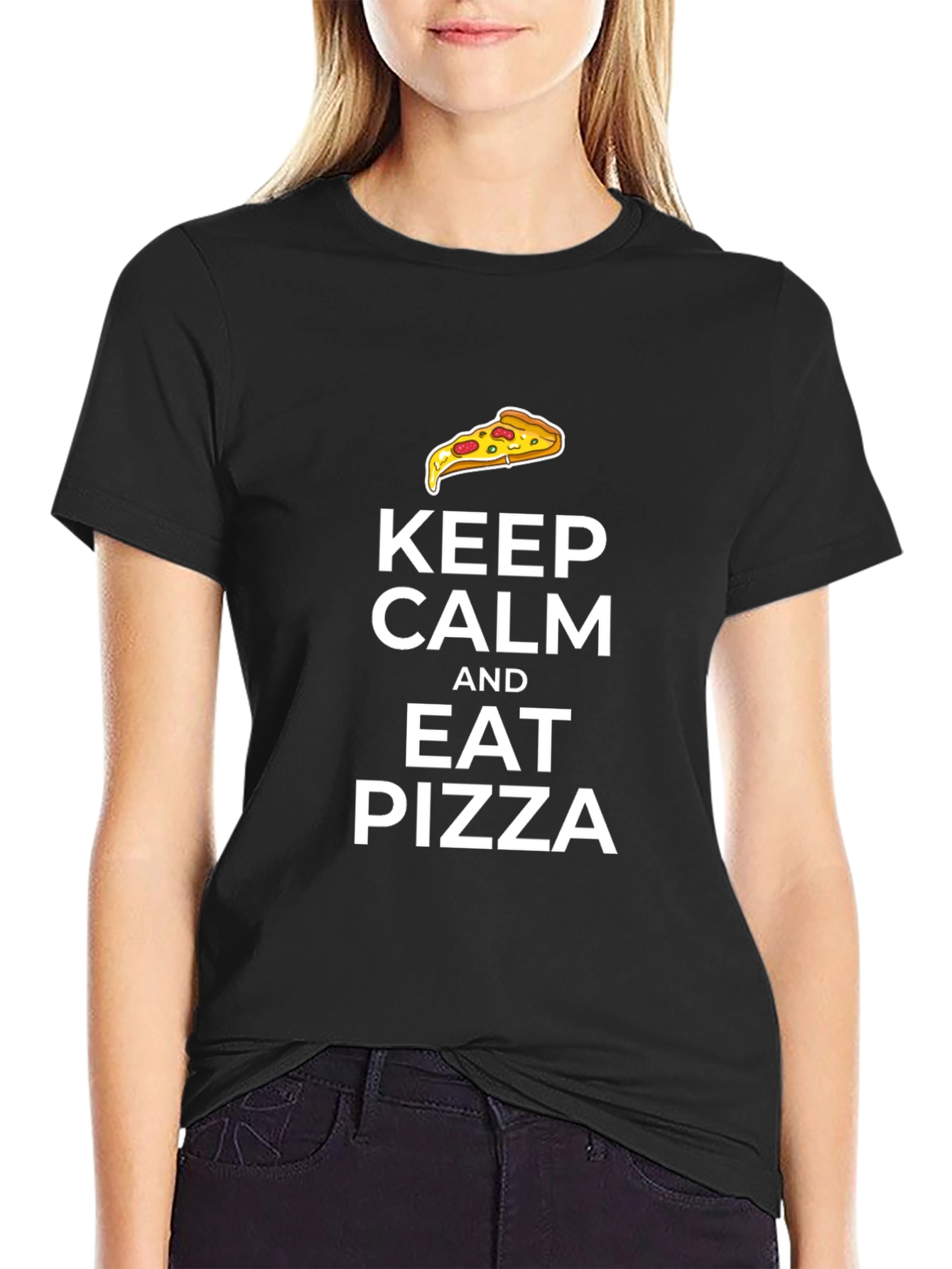 Keep Calm and Eat Pizza Black T-Shirt
