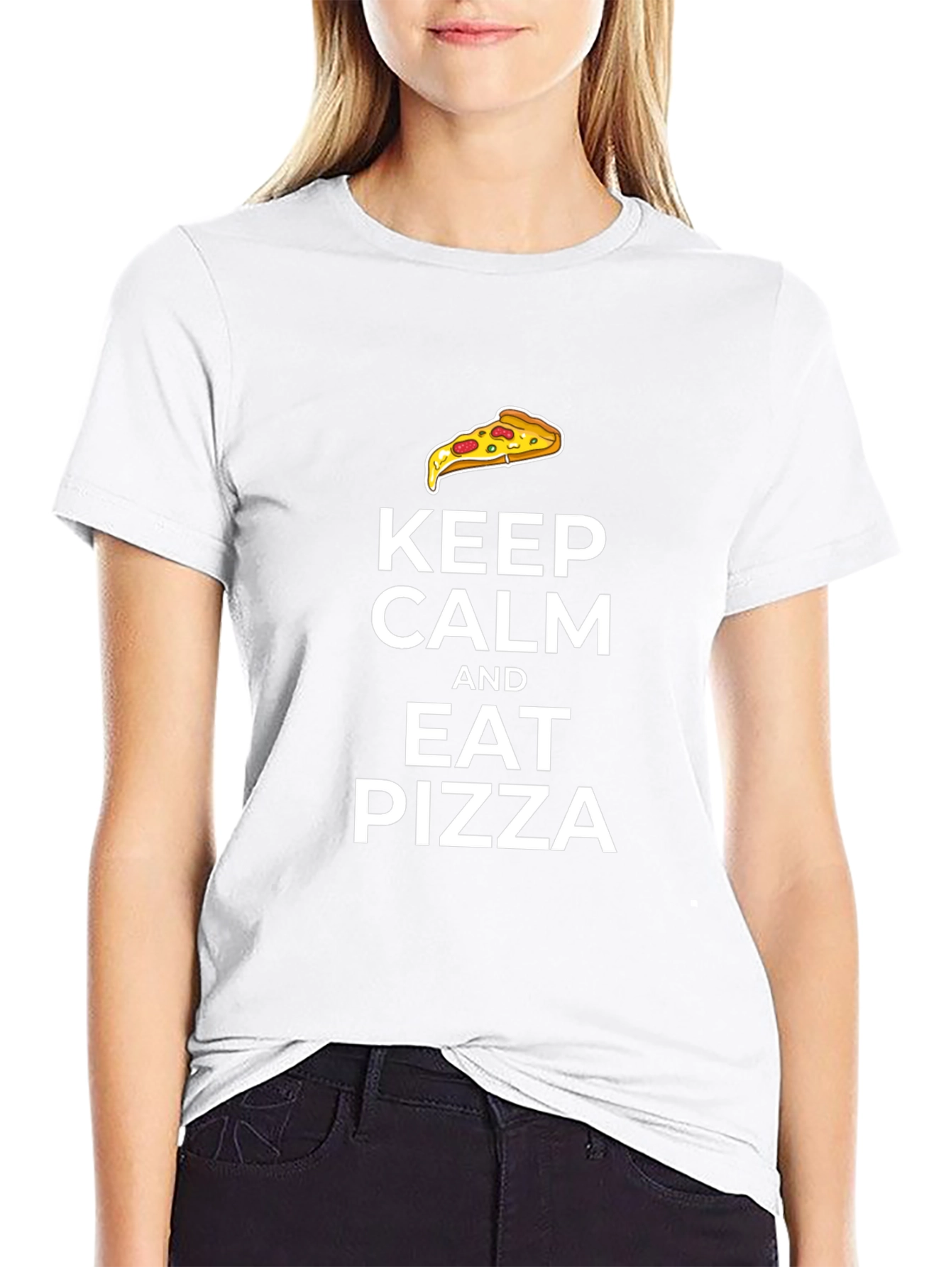 Keep Calm and Eat Pizza Black T-Shirt