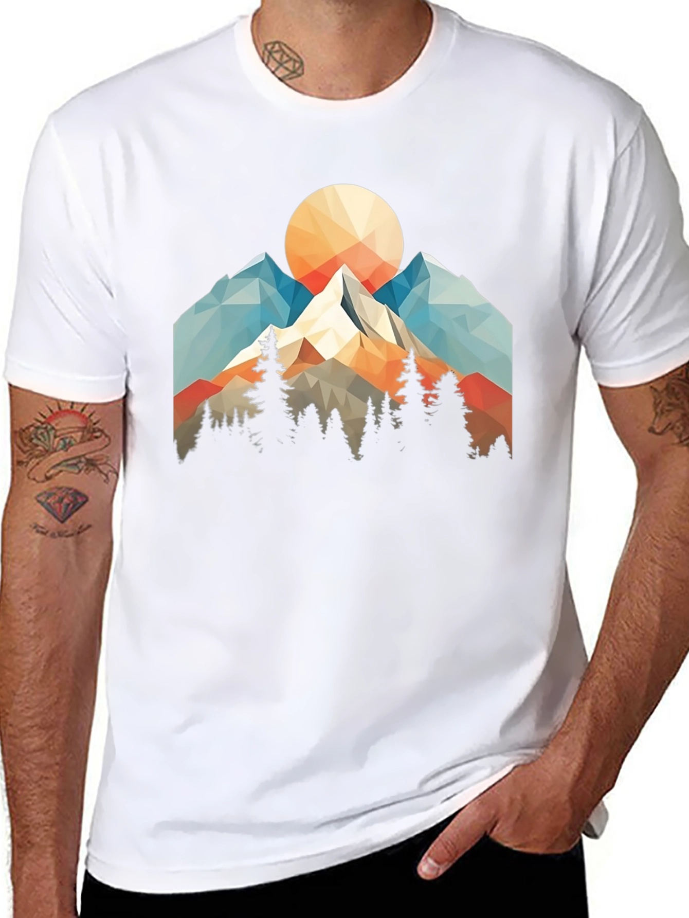 Geometric Mountain Sunset Graphic Tee