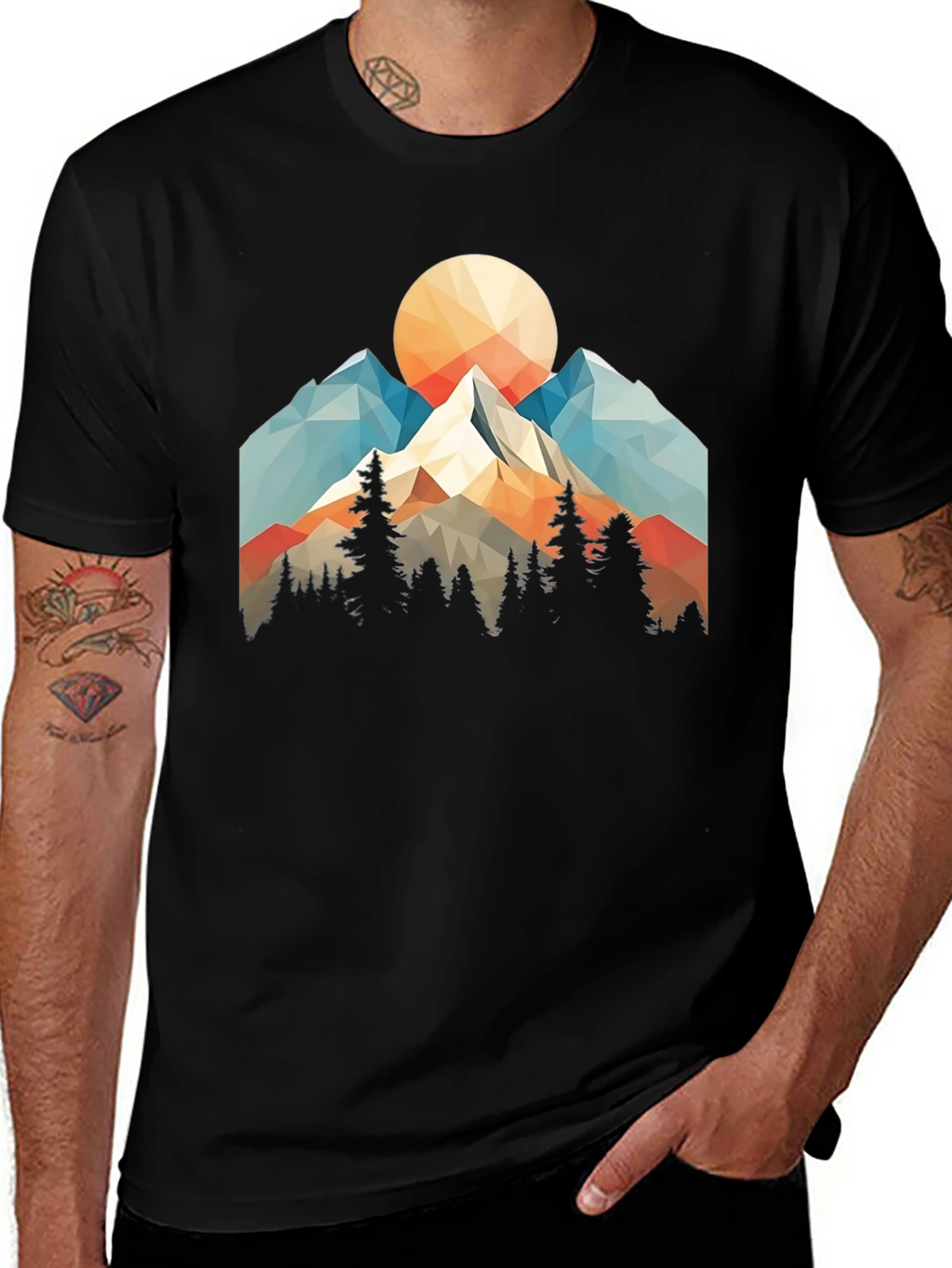 Geometric Mountain Sunset Graphic Tee