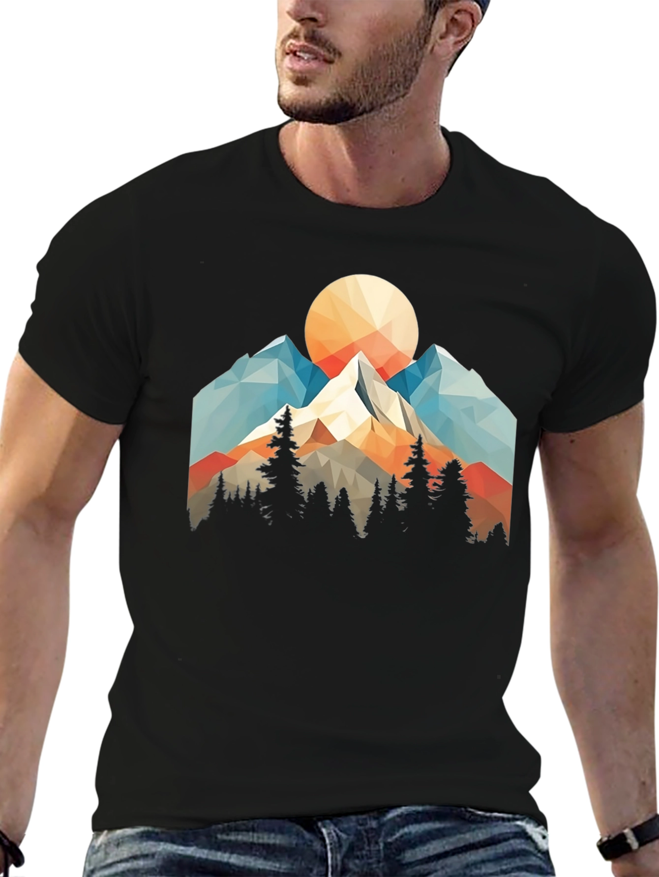 Geometric Mountain Sunset Graphic Tee