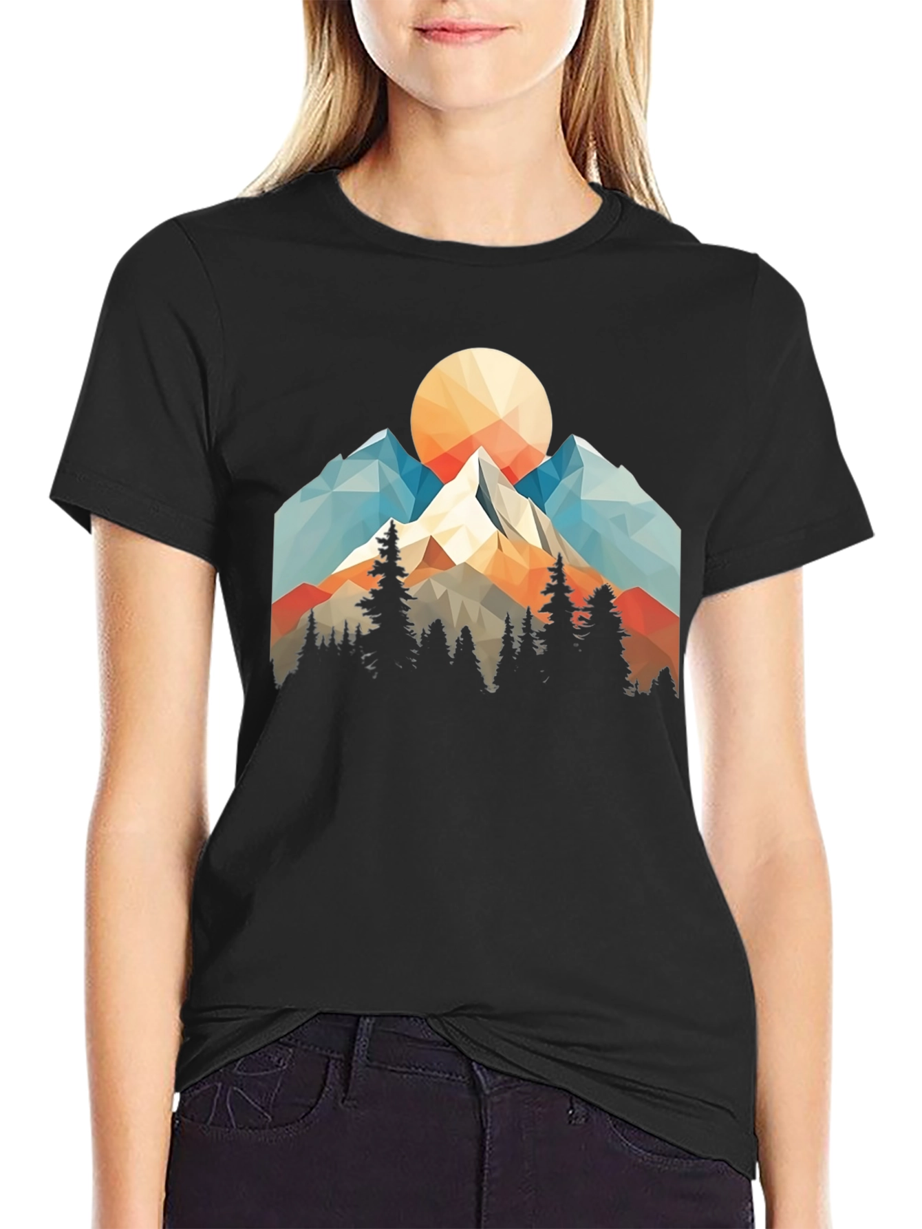 Geometric Mountain Sunset Graphic Tee