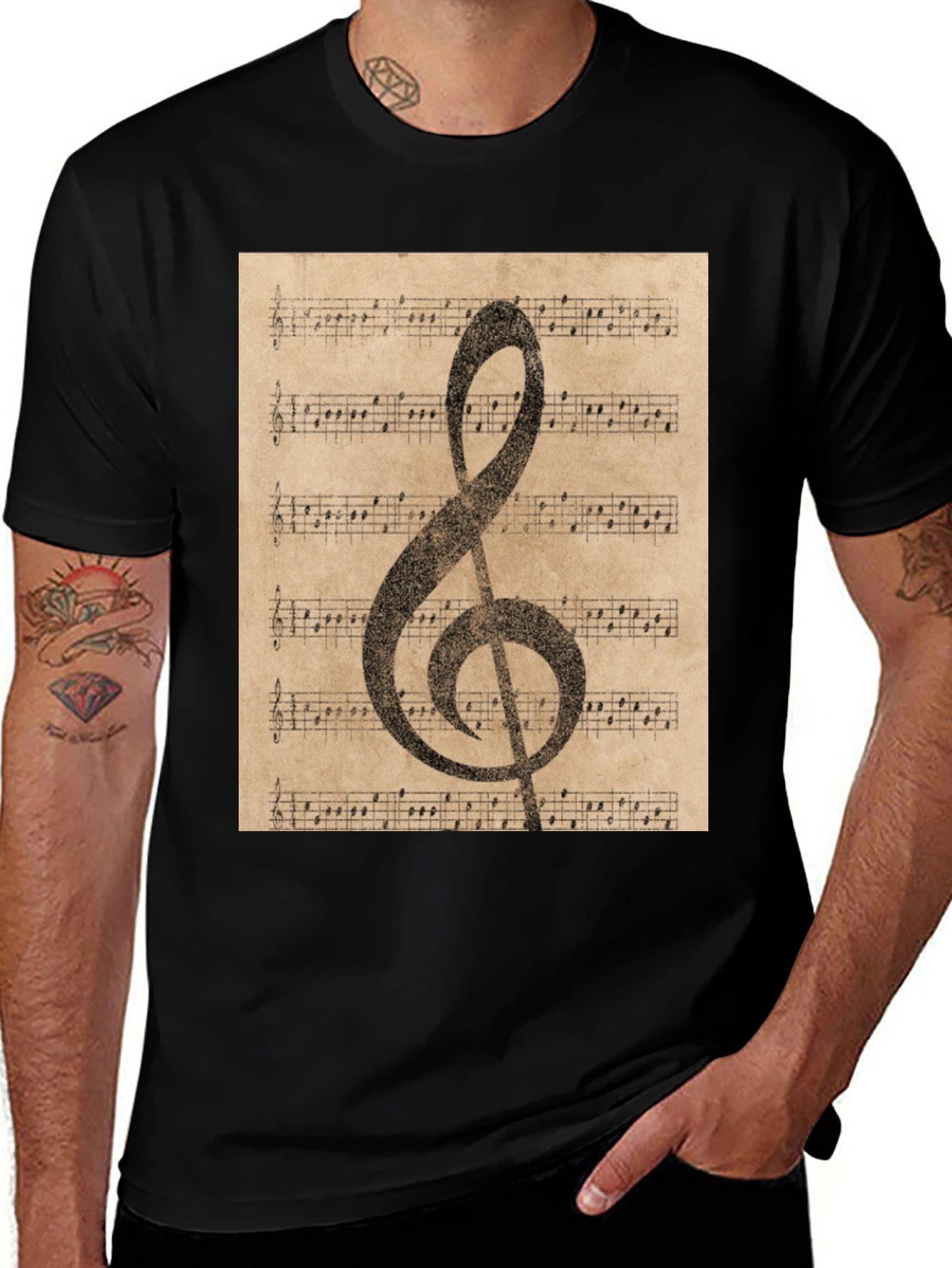 Vintage Sheet Music Treble Clef T-Shirt