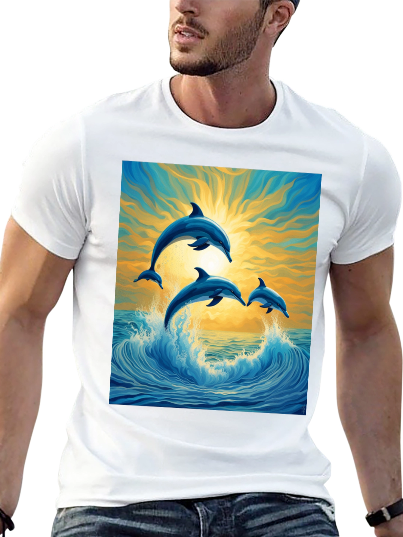 Dolphin Wave Graphic Tee - Stylish Ocean Lovers Shirt
