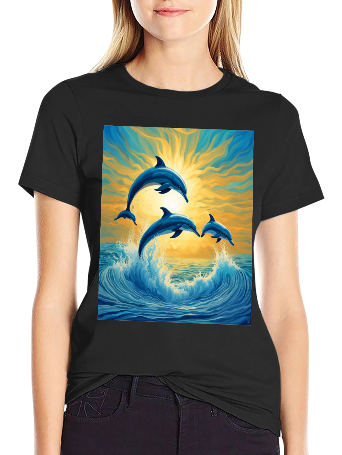 Dolphin Wave Graphic Tee - Stylish Ocean Lovers Shirt