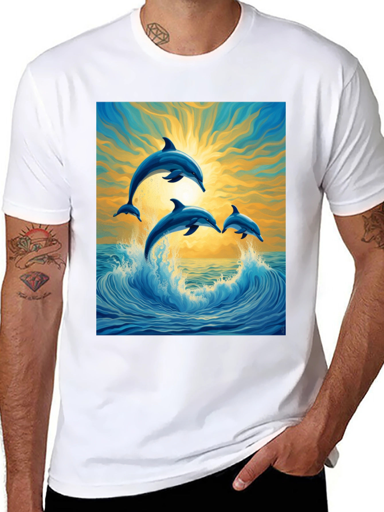Dolphin Wave Graphic Tee - Stylish Ocean Lovers Shirt