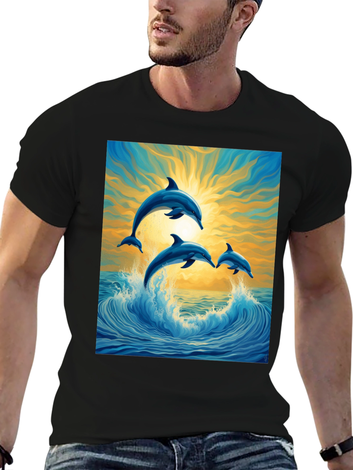 Dolphin Wave Graphic Tee - Stylish Ocean Lovers Shirt