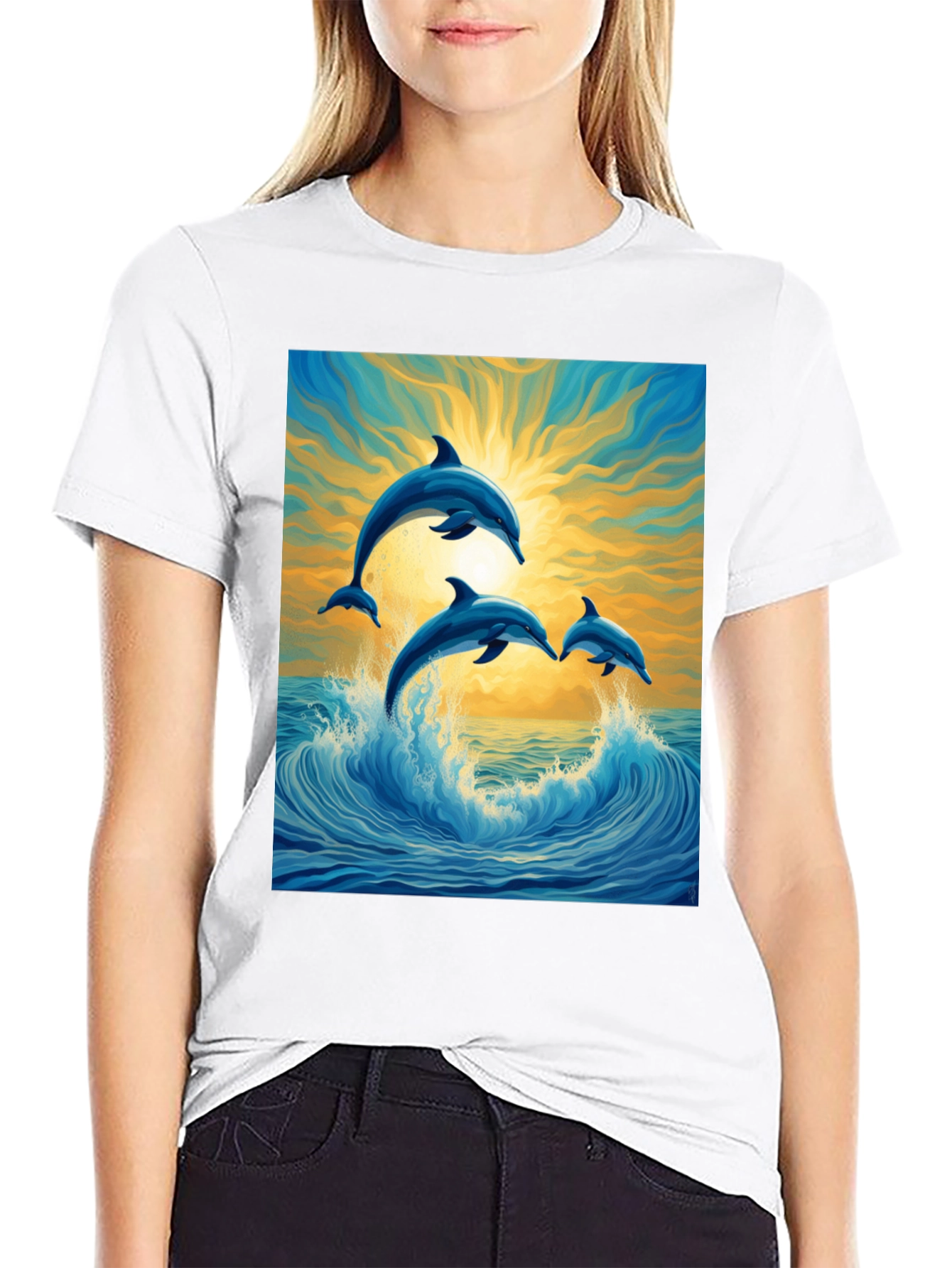 Dolphin Wave Graphic Tee - Stylish Ocean Lovers Shirt