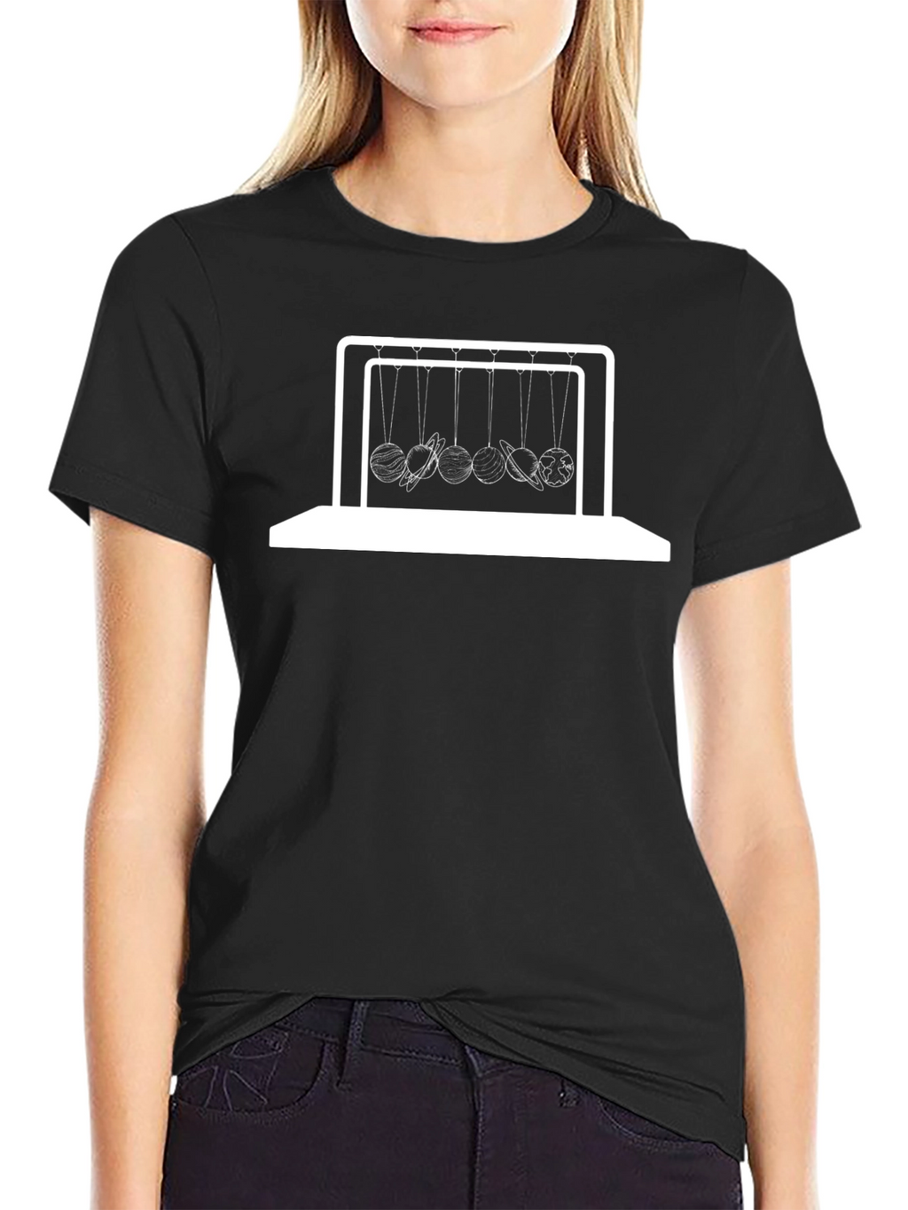 Newtons Cradle Planets T-Shirt - Black Graphic Tee