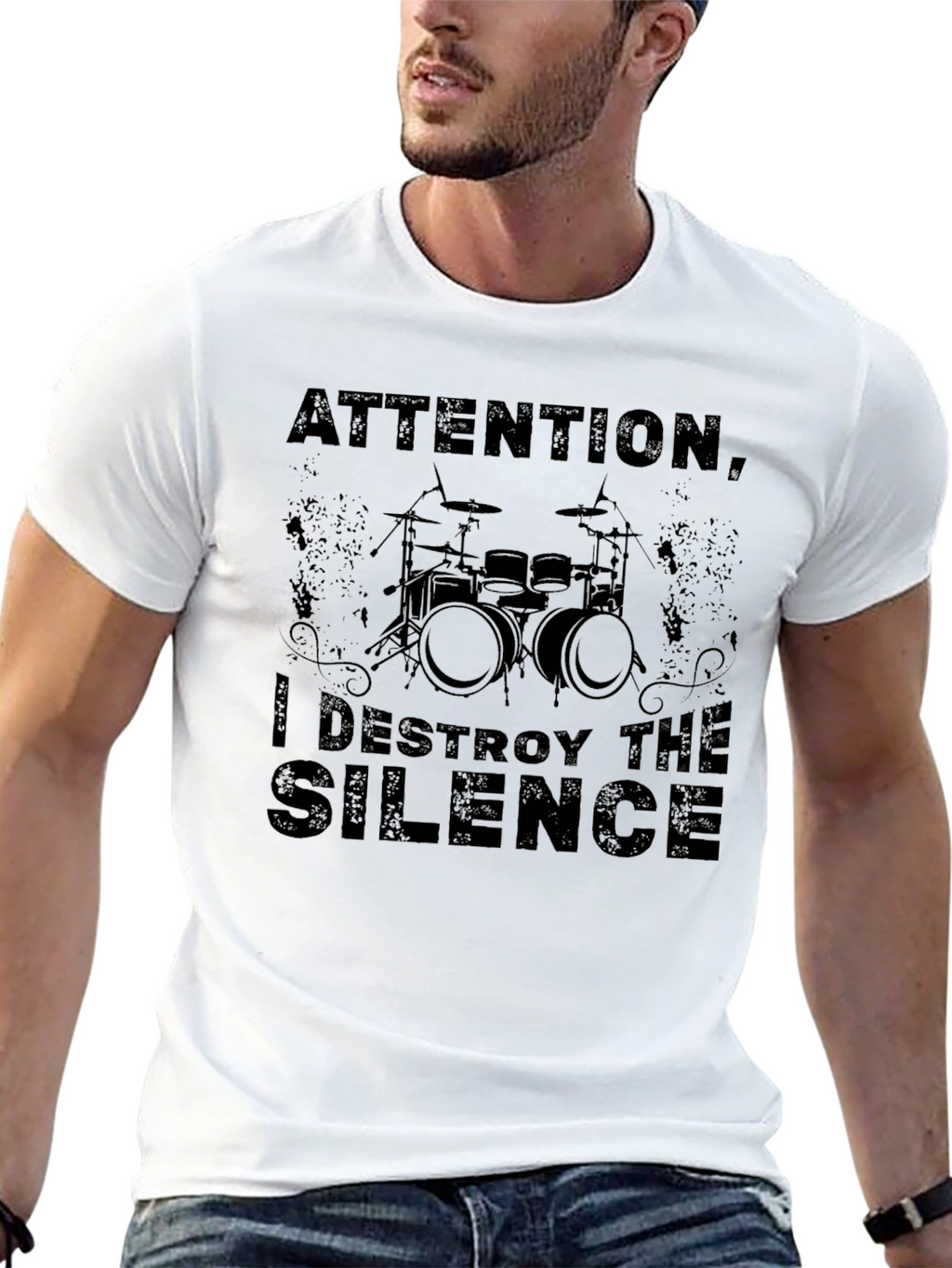Attention I Destroy the Silence Drummer T-Shirt