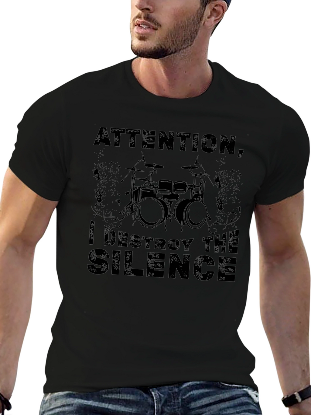 Attention I Destroy the Silence Drummer T-Shirt