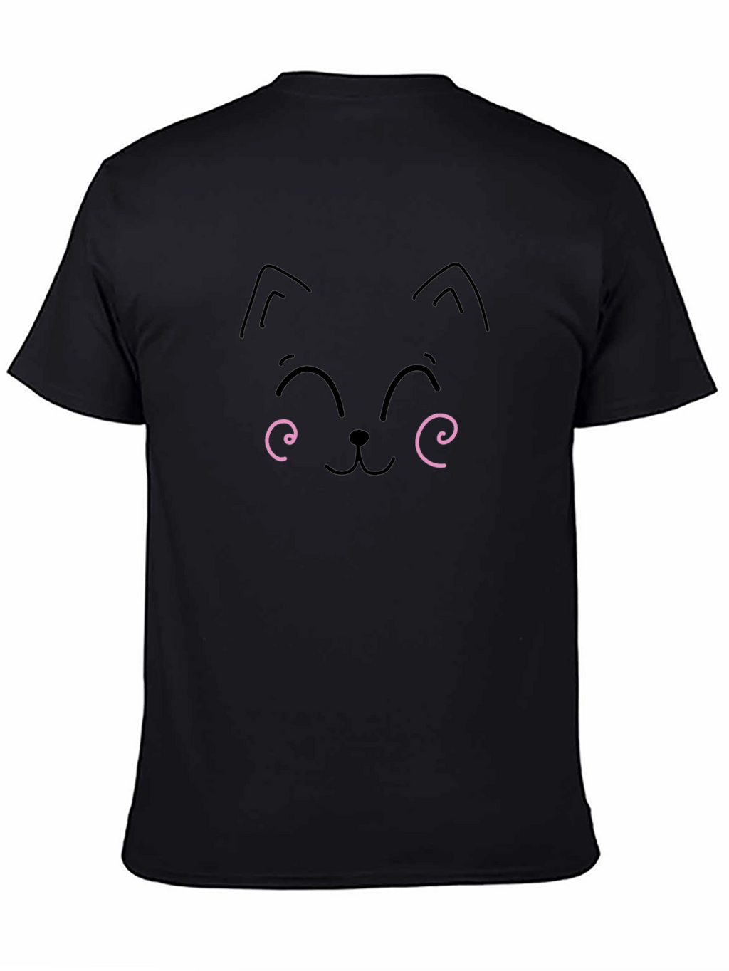 Cute Cat Face Graphic Tee - Black