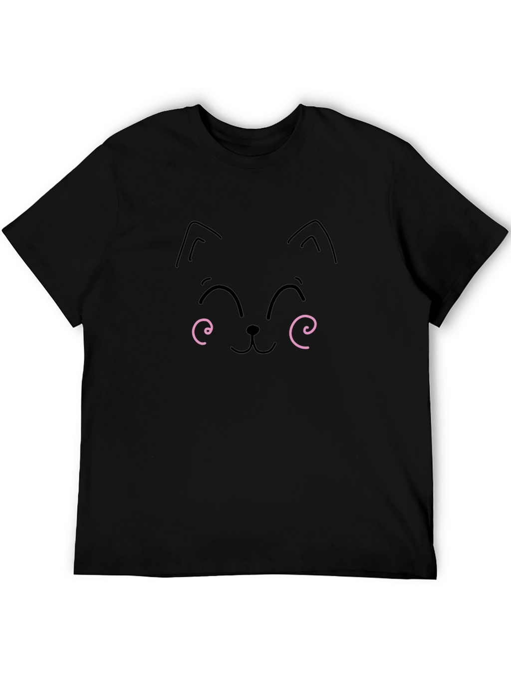 Cute Cat Face Graphic Tee - Black