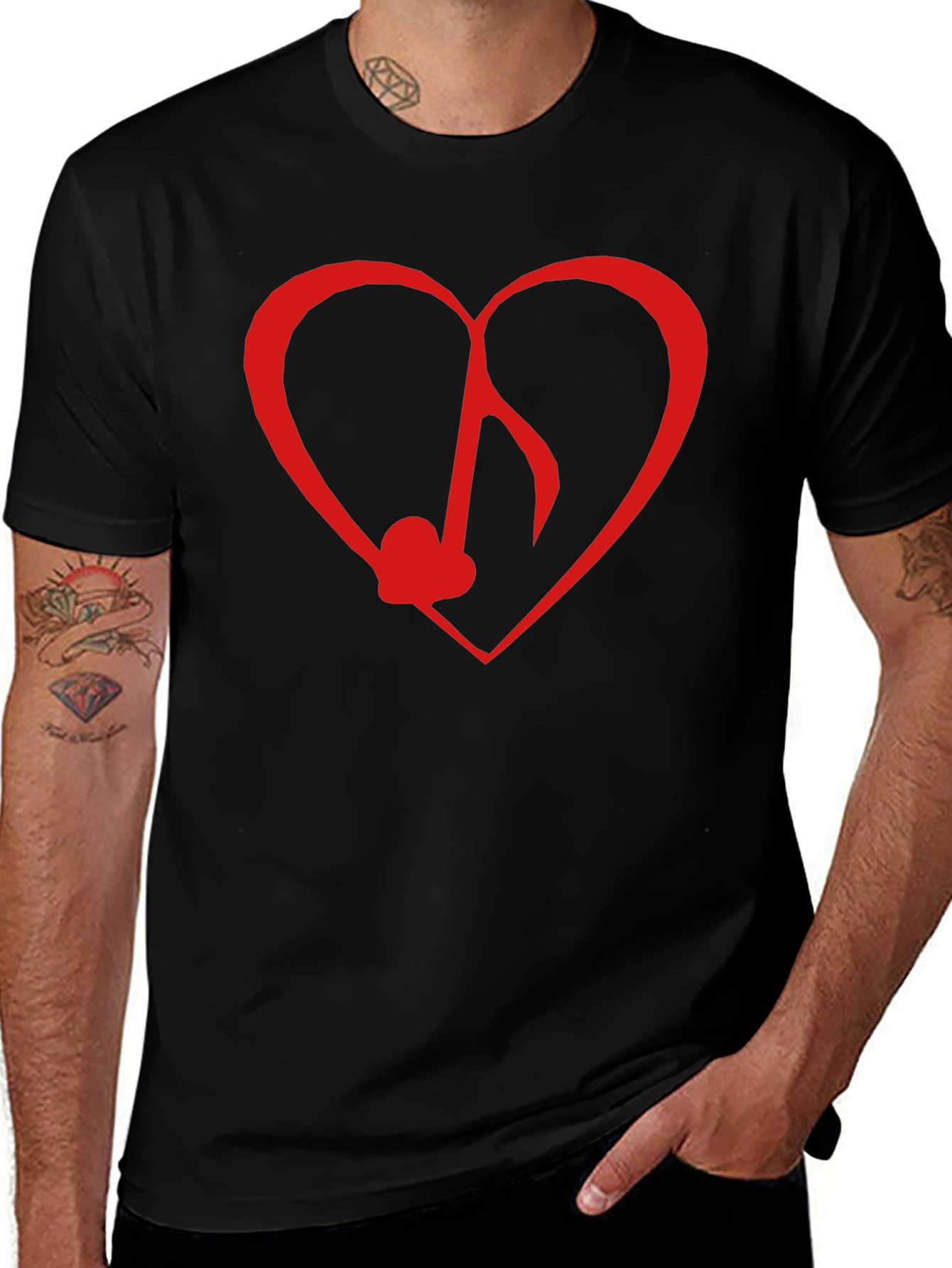 Heart Music Note Graphic Tee - Black